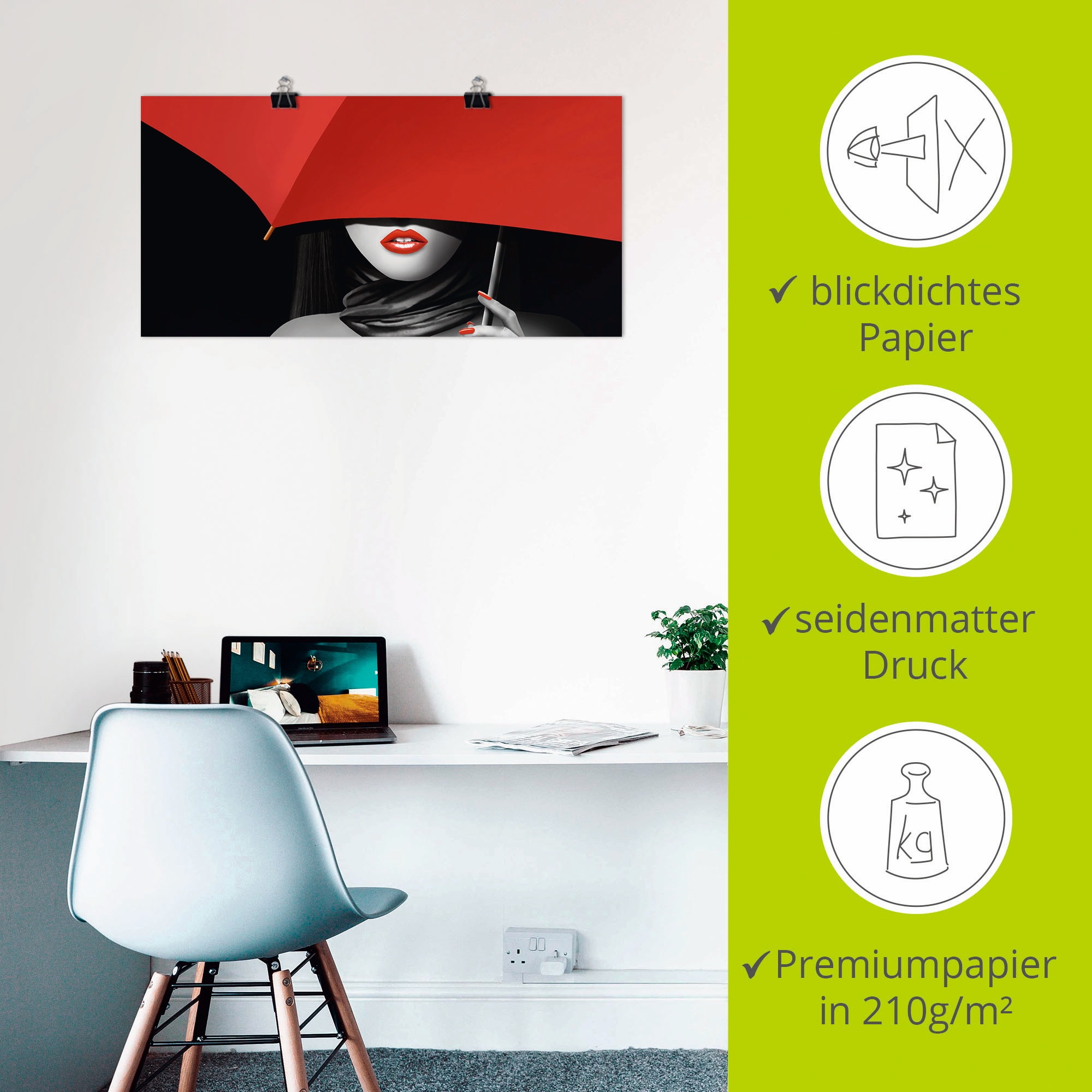 Artland Wandbild »Rote Lippen unter dem Regenschirm«, Frau, (1 St.), als Alubild, Outdoorbild, Poster, Wandaufkleber in verschied. Grössen