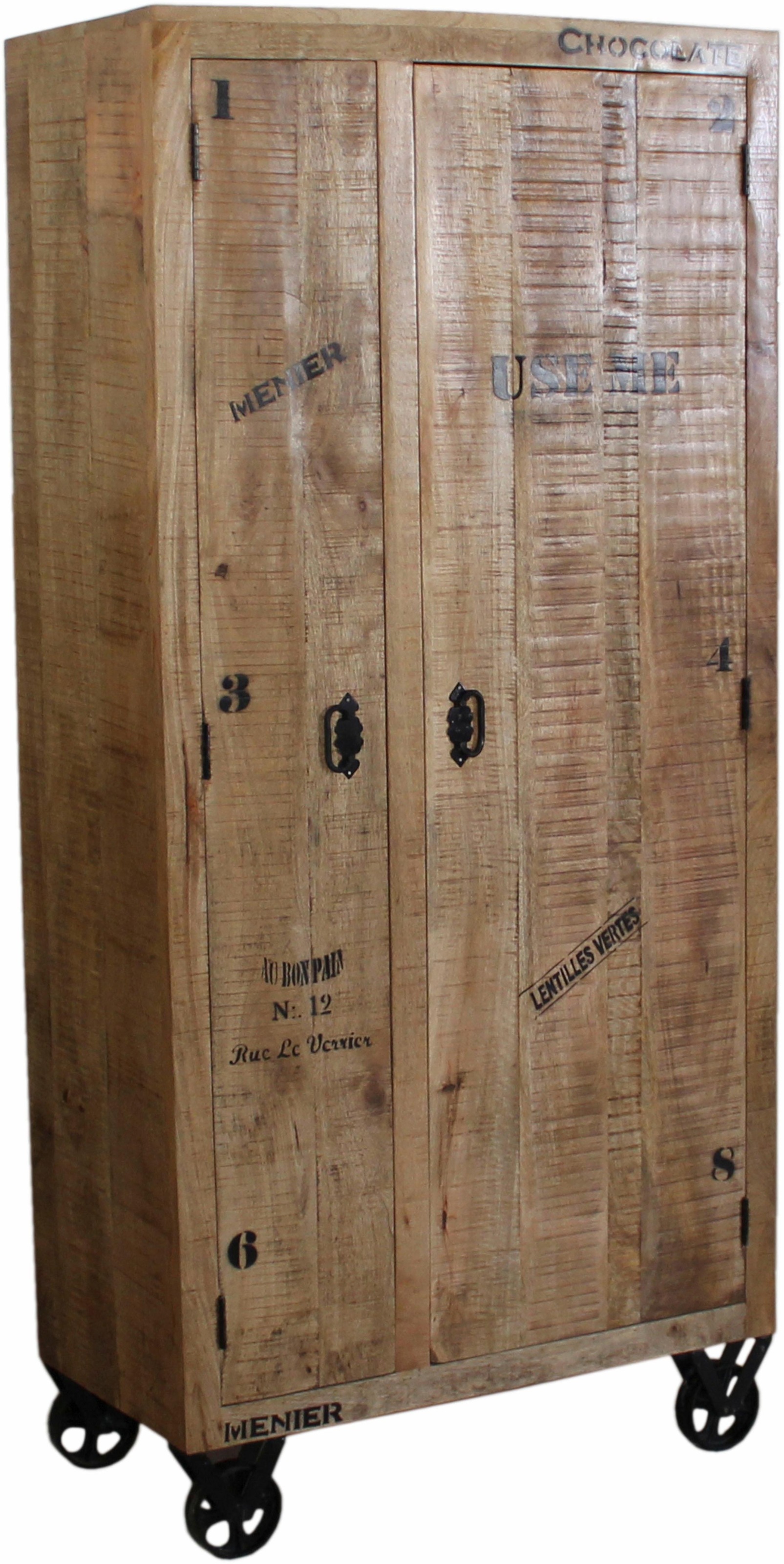 SIT Garderobenschrank "Megève aus Mangoholz mit Rollen & Industrial-Look" Durchdachte Innenaufteilung mit Böden und Kleiderstange