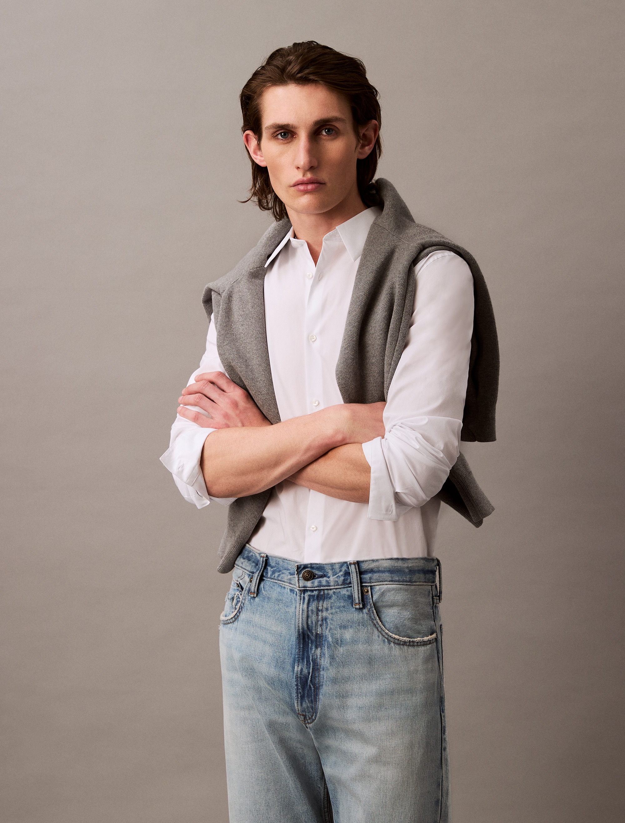 Calvin Klein Langarmhemd »LONG SLEEVE SOLID STRETCH SLIM SHIRT« slim fit, in Unifarbe