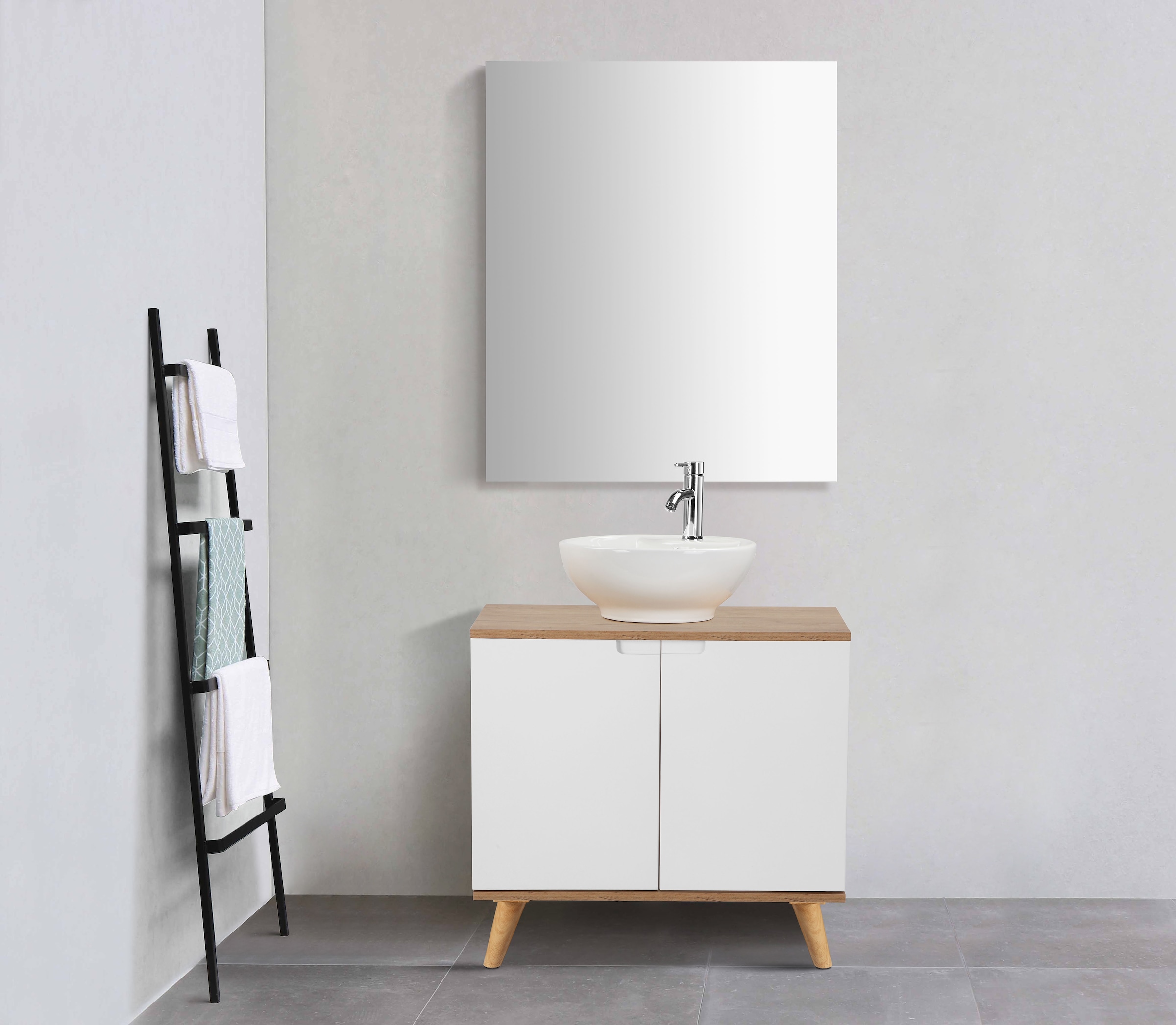 welltime Waschbeckenunterschrank "Lund Badunterschrank für wandhängende Waschbecken WC Unterschrank" Badezimmerschrank WBU Breite 65cm mit Siphonausschnitt Badschrank