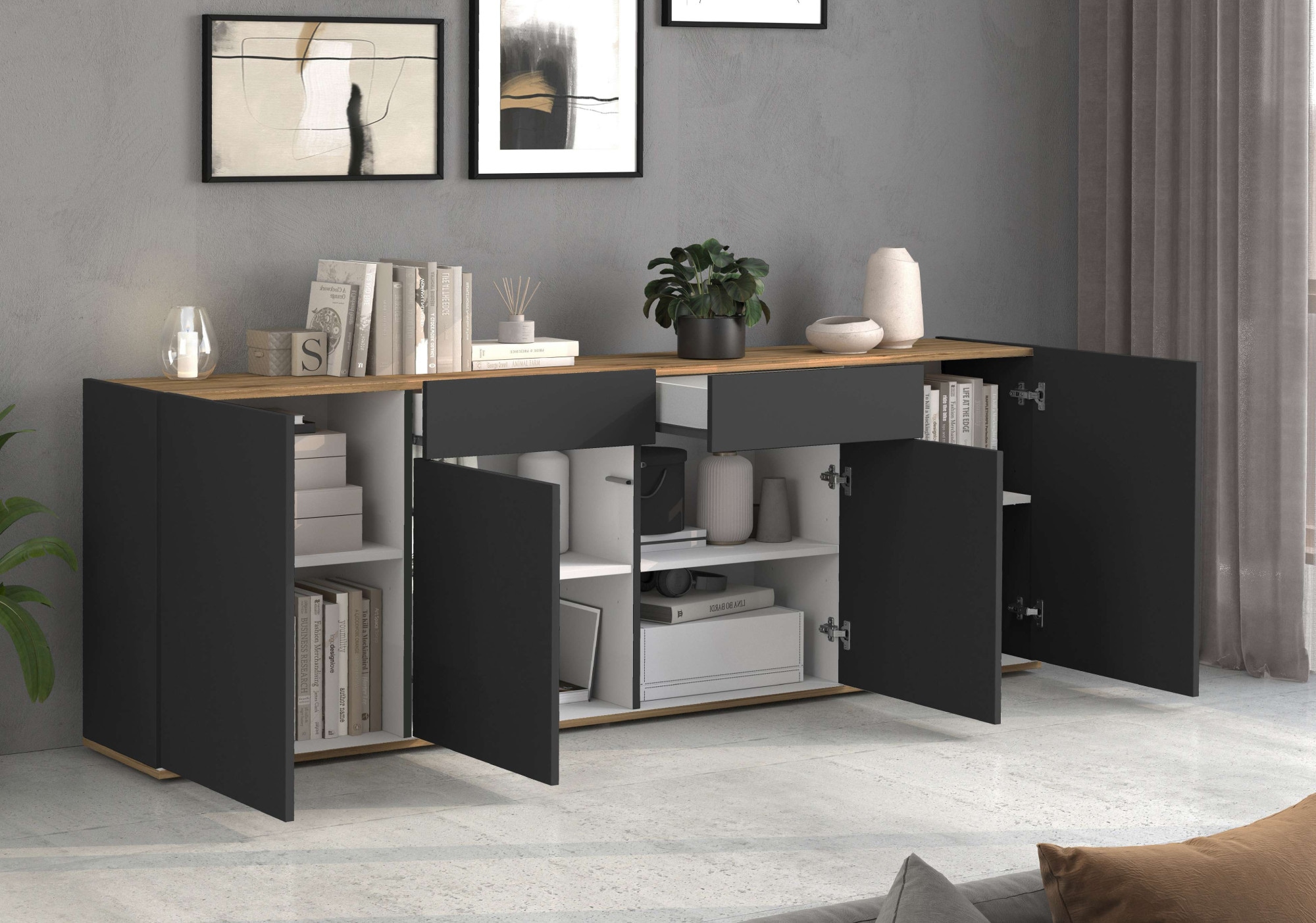 INOSIGN Sideboard »GARDA Sideboard,Kommode, Schrank, Kredenz Grifflos mit Push to Open«, (1 St.), 4 Türen, 2 Schubladen, grifflos Breite 200 cm