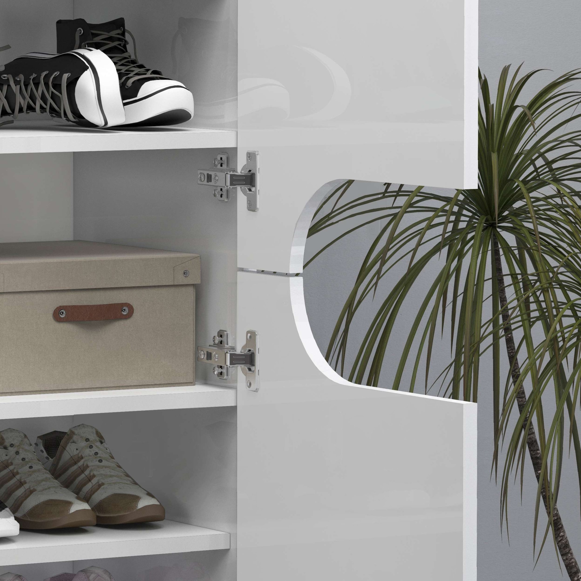 INOSIGN Schuhschrank »Real,Schuhschrank,Schuhkommode,Schuhregal,Breite 80 cm,Höhe 190 cm«, komplett Hochglanz lackiert, 4 Türen mit offenem Fach in ovaler Form