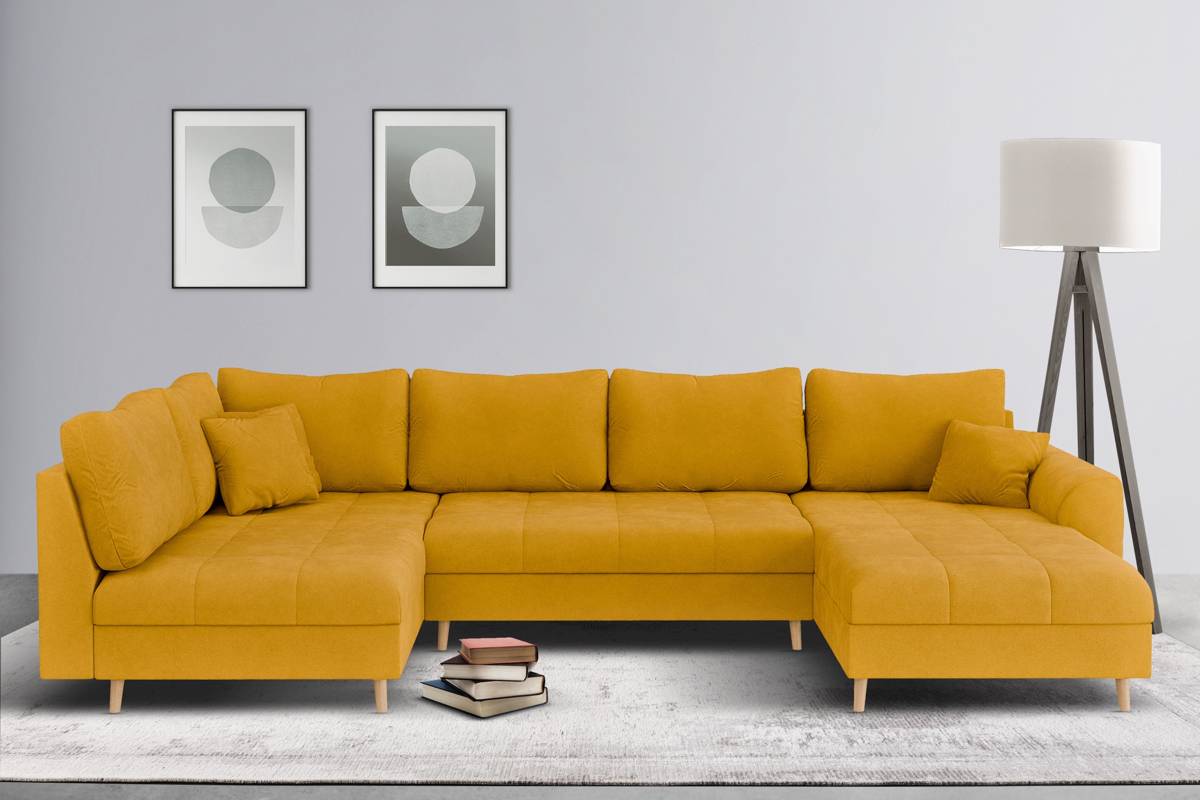 Home affaire Wohnlandschaft »CHARRE U-Form mit Ottomane, Masse B/T/H: 310/161/81 cm«, feine Steppung, lose Rücken- und Zierkissen, auch in Cord und Bouclé