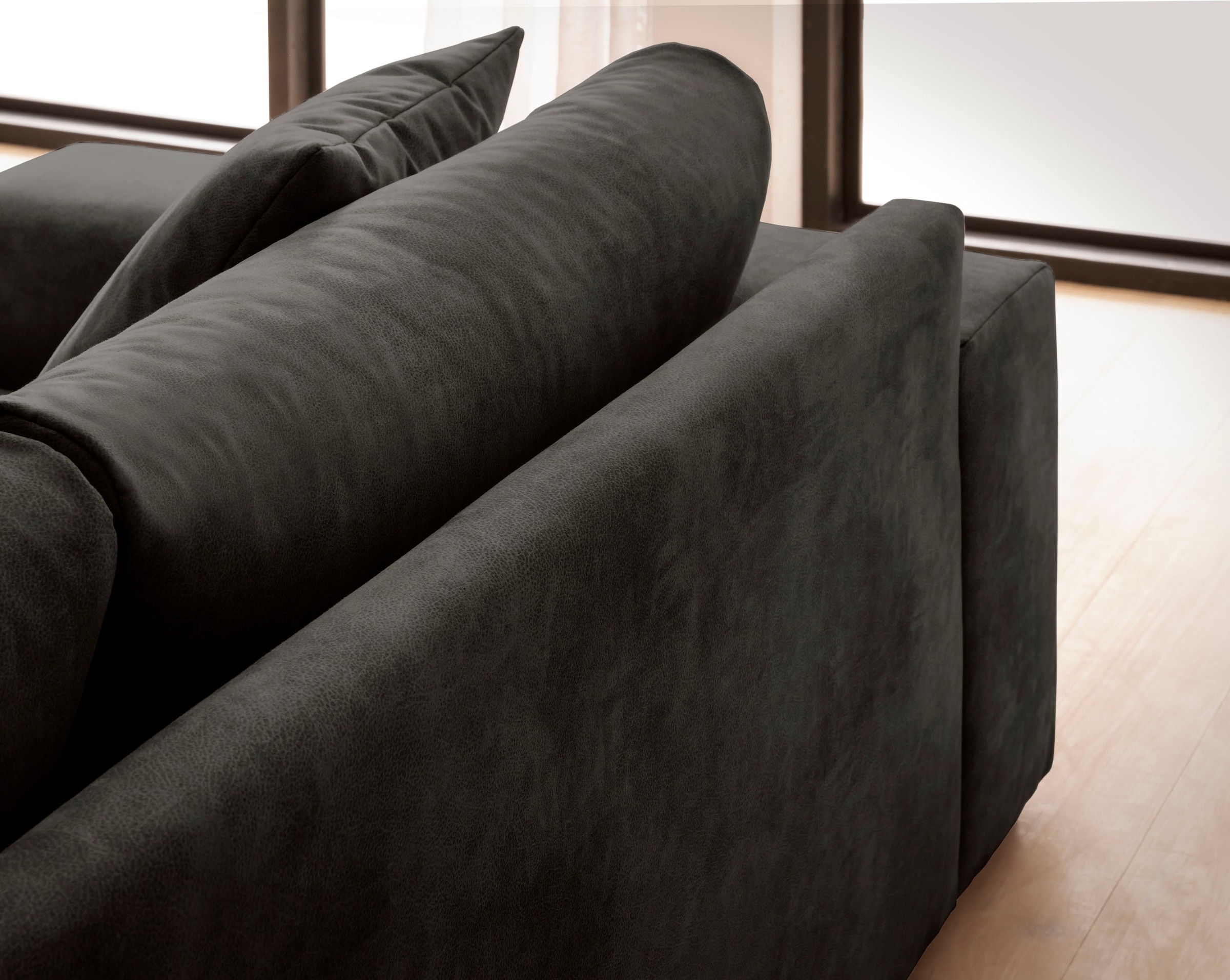andas Ecksofa »SLEETLAND XXL in Samtvelours oder Vintage-Leder-Optik, L-Form,«, besonders gross und bequem