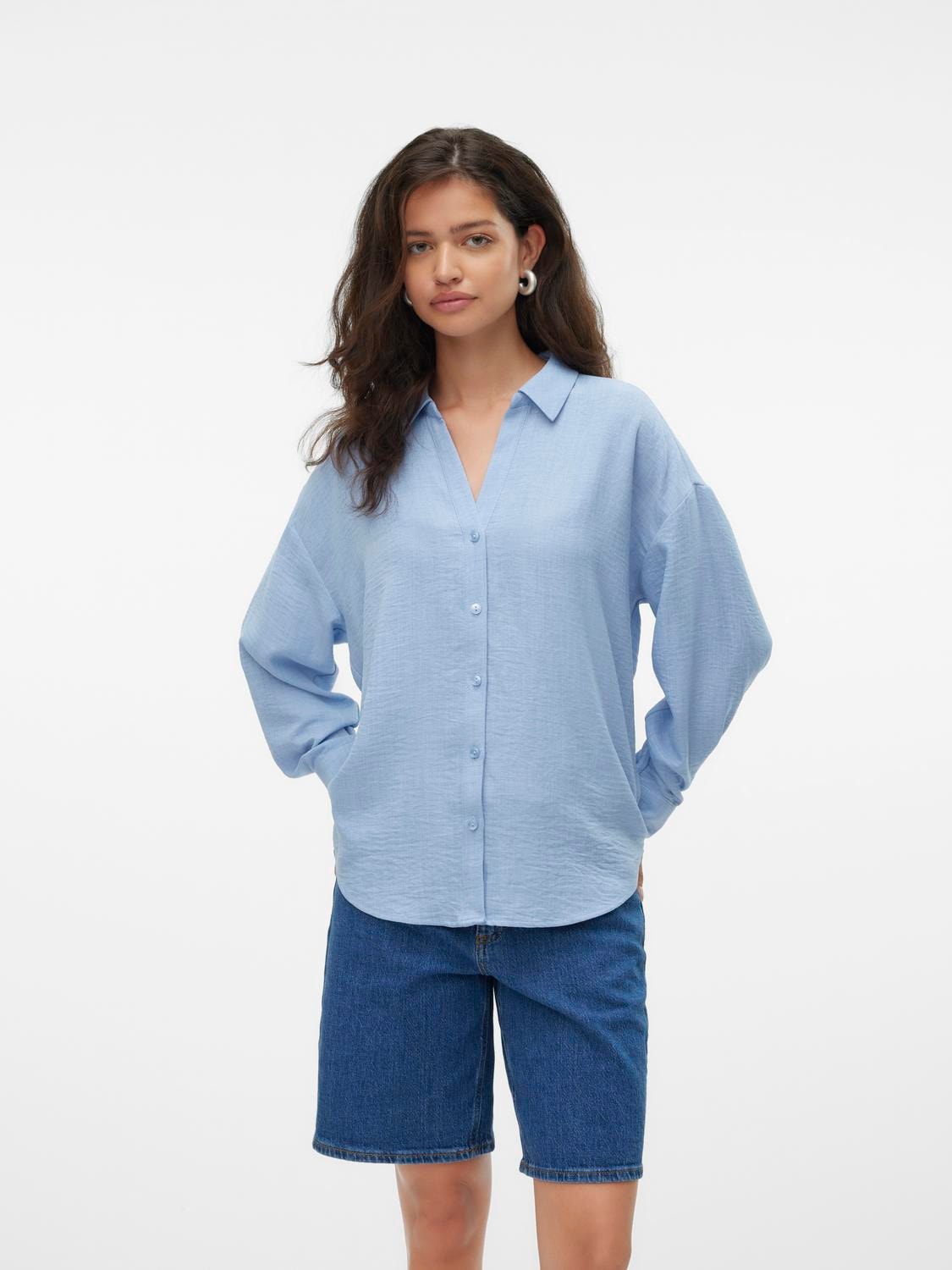 Vero Moda Langarmbluse "VMMELANEY QUEENY LS SHIRT WVN NOOS" Kunstfaser, loose fit