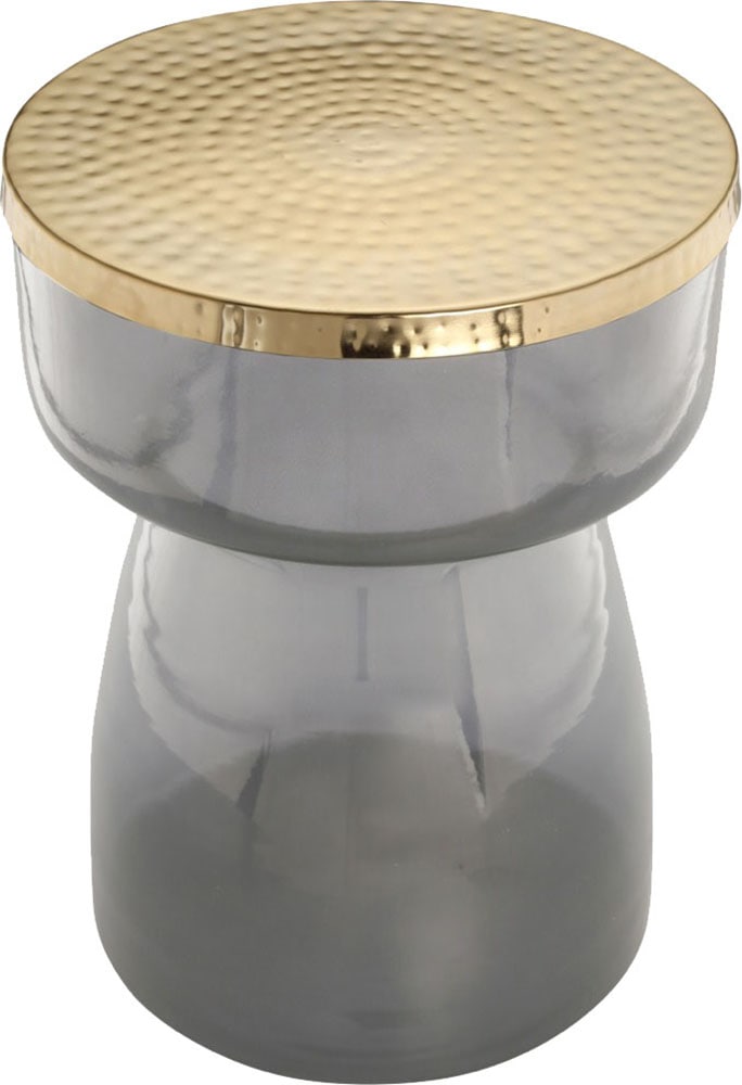 Kayoom Beistelltisch »Roman 125, mundgeblasener Glaskorpus«, (1 St.), mundgeblasener Glaskorpus, Retro-Design, goldfarbenene Metall-Tischplatte