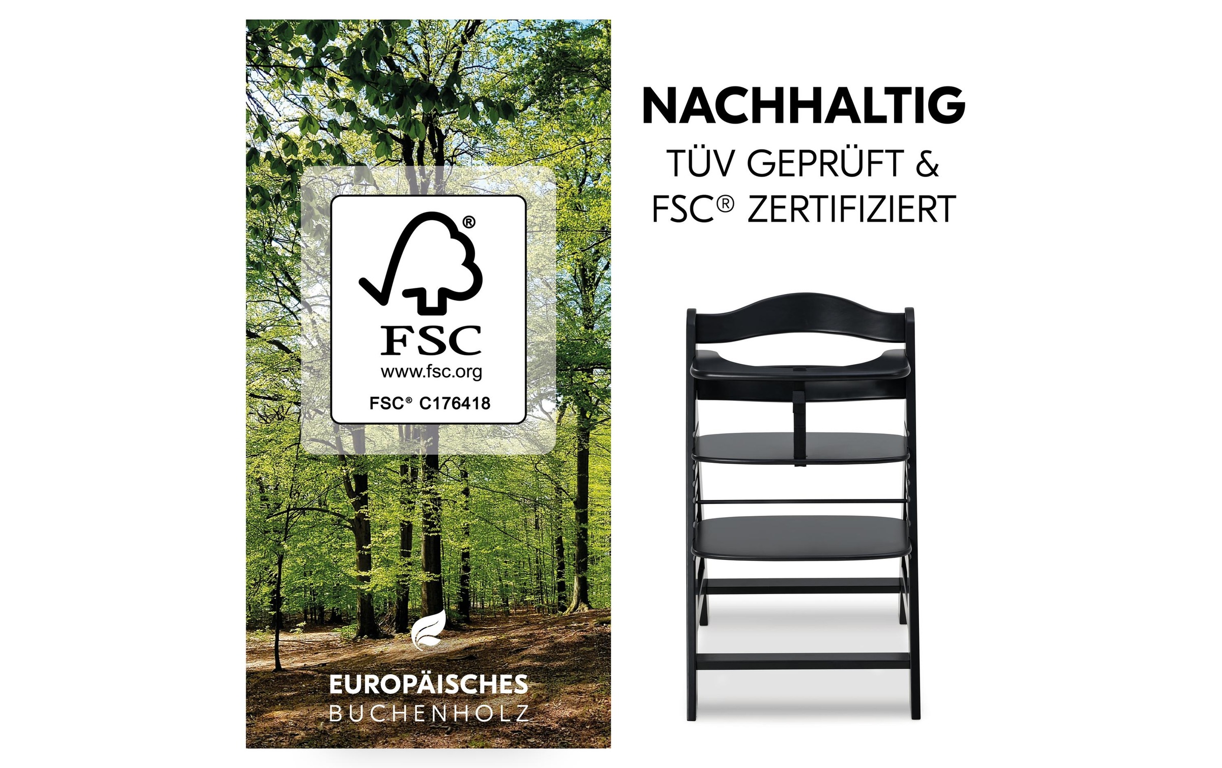 Hauck Hochstuhl »Alpha+ Schwarz«, Holzart: Buche (Fagus sylvatica)/ Europa