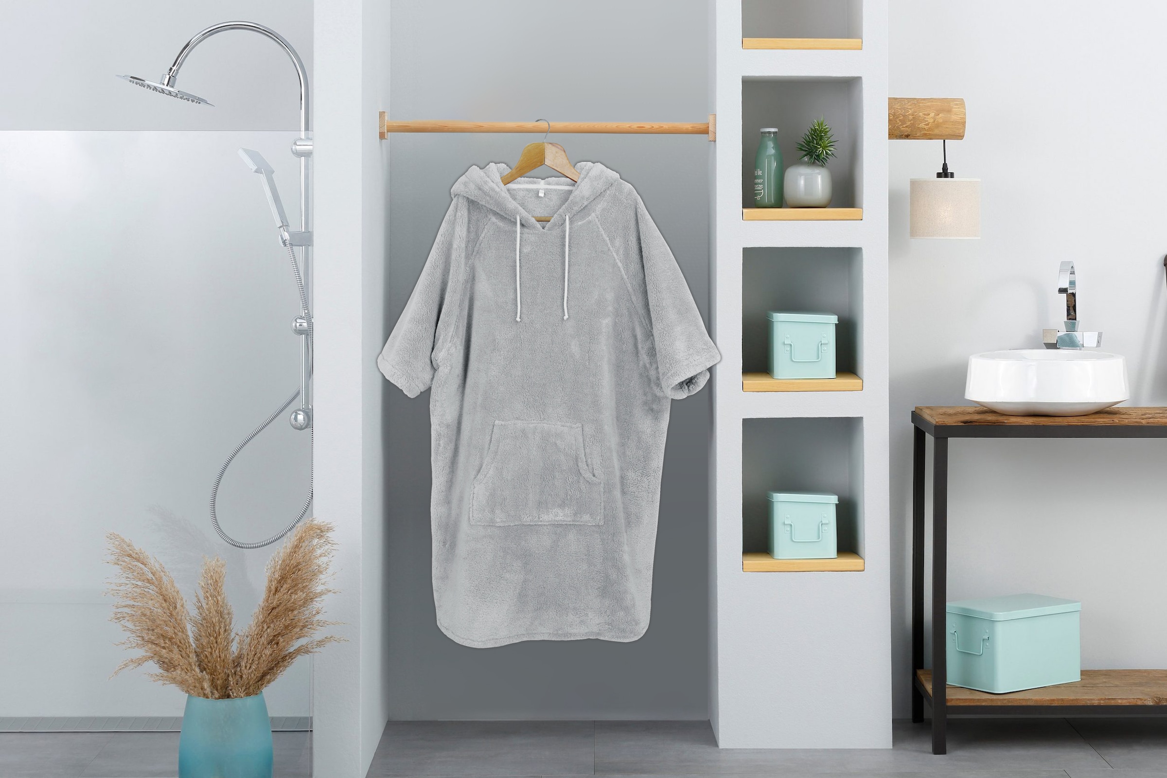 my home Badeponcho »Lillou, Surfponcho ideal für Sauna, Spa & im Urlaub«, (1 St.), weich und kuschelig, plüsch, Fleece, Unisex, für Damen und Herren