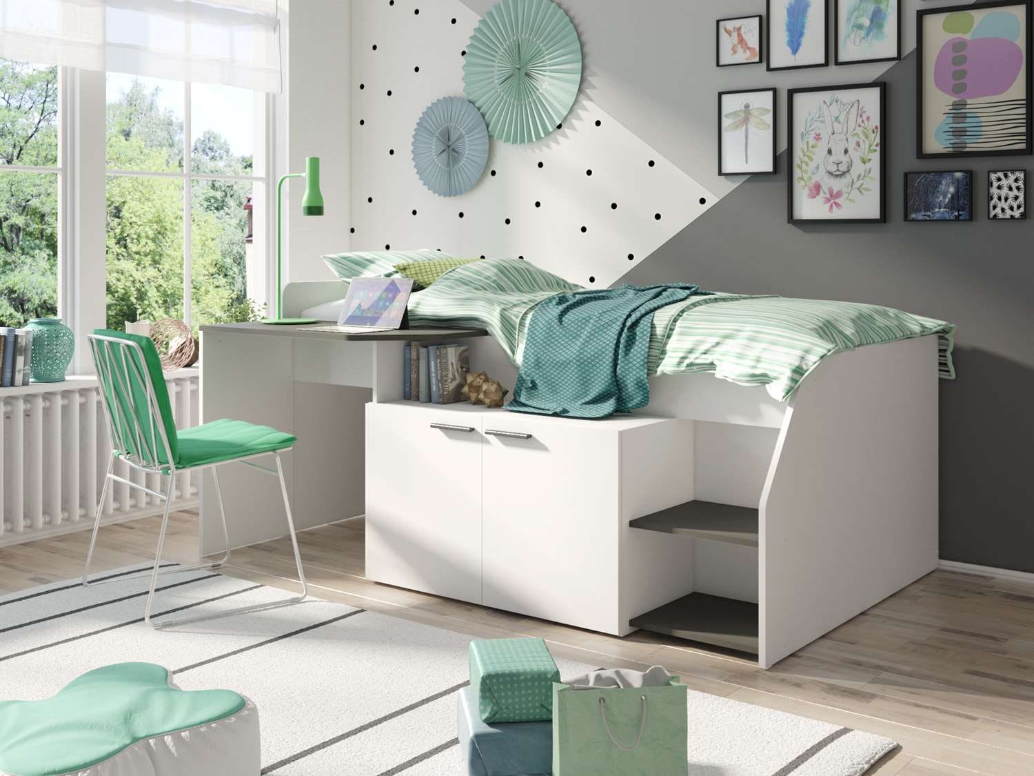 Home affaire Jugendbett »Jugendzimmer-Set Durango - 3 in 1: Bett, Schreibtisch, Kommode« Bett mit Schreibtisch und Kommode, BxTxH 204x135x90 cm
