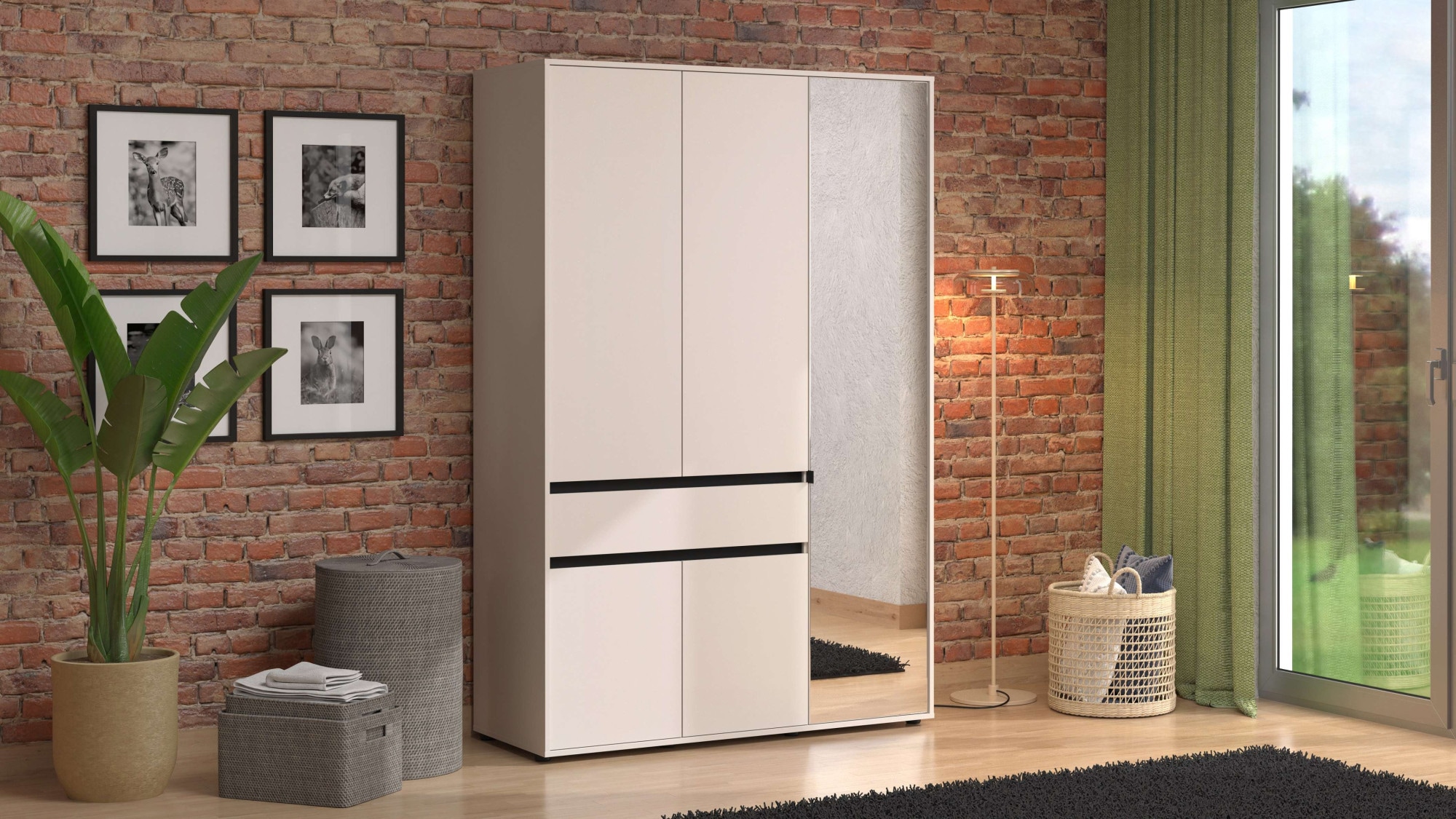 INOSIGN Kleiderschrank »Corbett, grifflose Optik, FSC-zertifziert, Made in Europe« 138 oder 182,5cm breit, 211cm hoch und 54,5cm tief, mit Spiegel, 1 Schublade und Innenausstattung