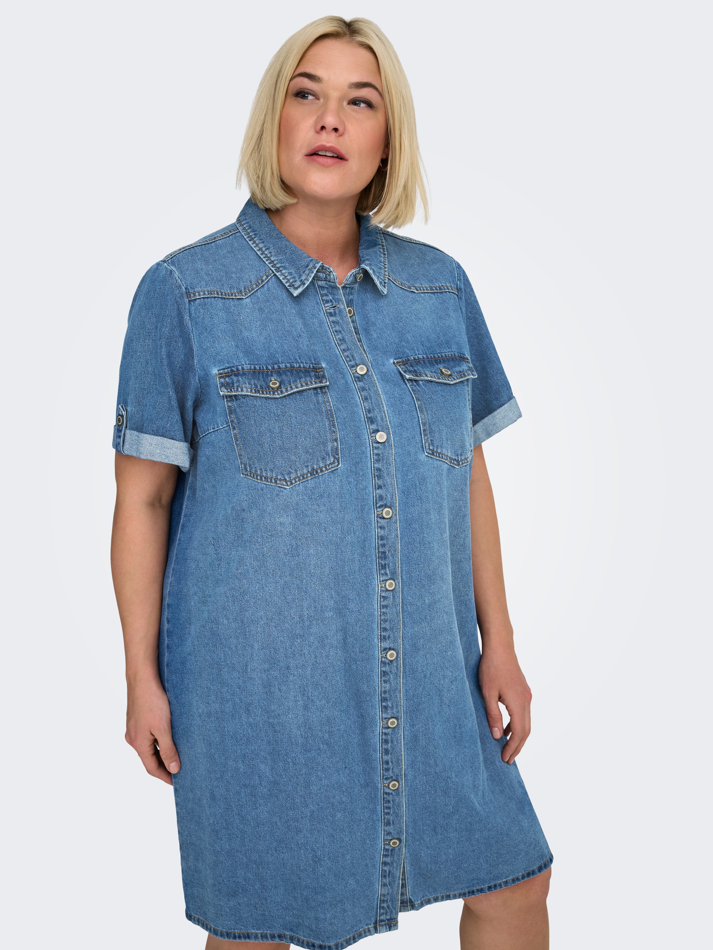 ONLY CARMAKOMA Jeanskleid "CARLISA S/S DNM DRESS GUA NOOS" Brusttaschen