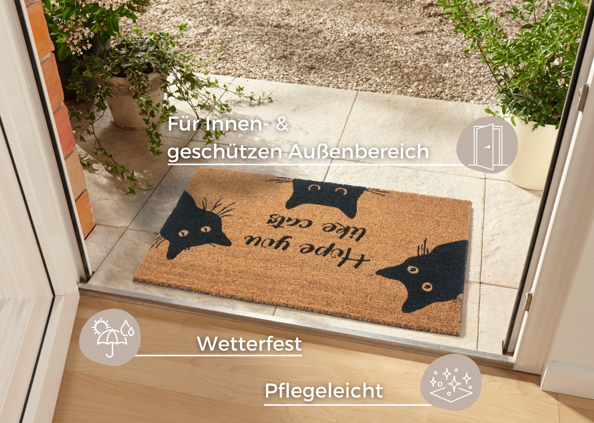 HANSE Home Fussmatte »Mix Mats Kokos Cat Fan, Türmatte«, rechteckig, 15 mm Höhe, Kokos, Schmutzfangmatte, Outdoor, Rutschfest, Innen, Kokosmatte, Flur