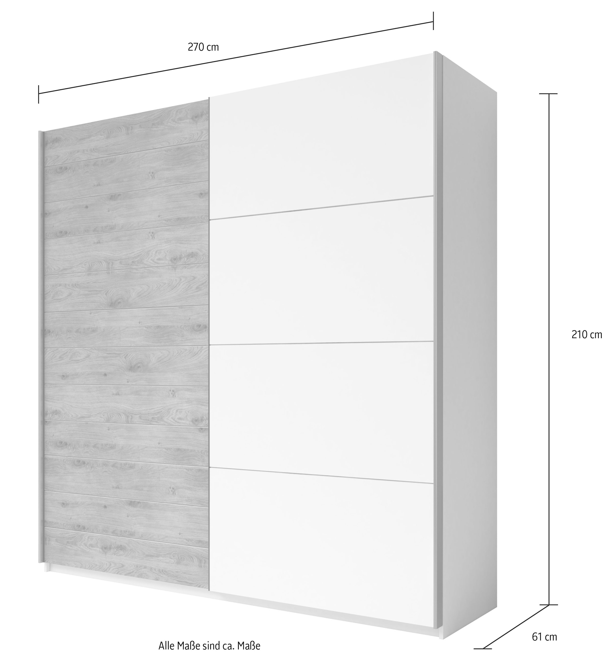 Home affaire Schiebetürenschrank »Galaxy Breite 200,220 oder 270cm breit, Kleiderschrank, Wäscheschrank«, INKLUSIVE kompletter Innenausstattung, Metallgriffe
