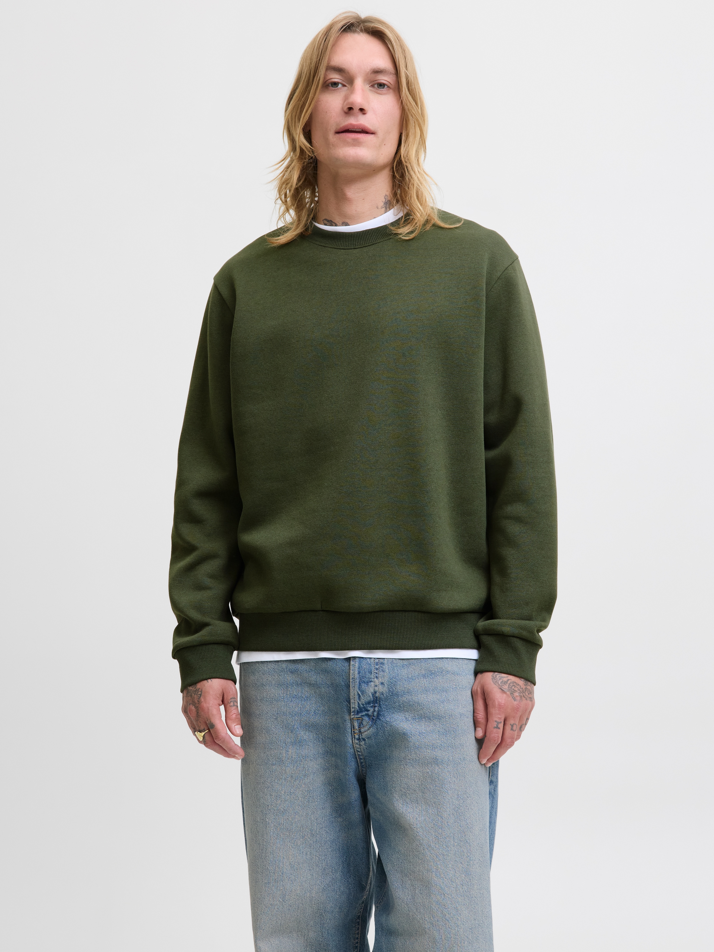 Jack & Jones Sweatshirt "JJEBRADLEY mit Rippbündchen für Alltag und Freizeit", Materialmix, relaxed fit