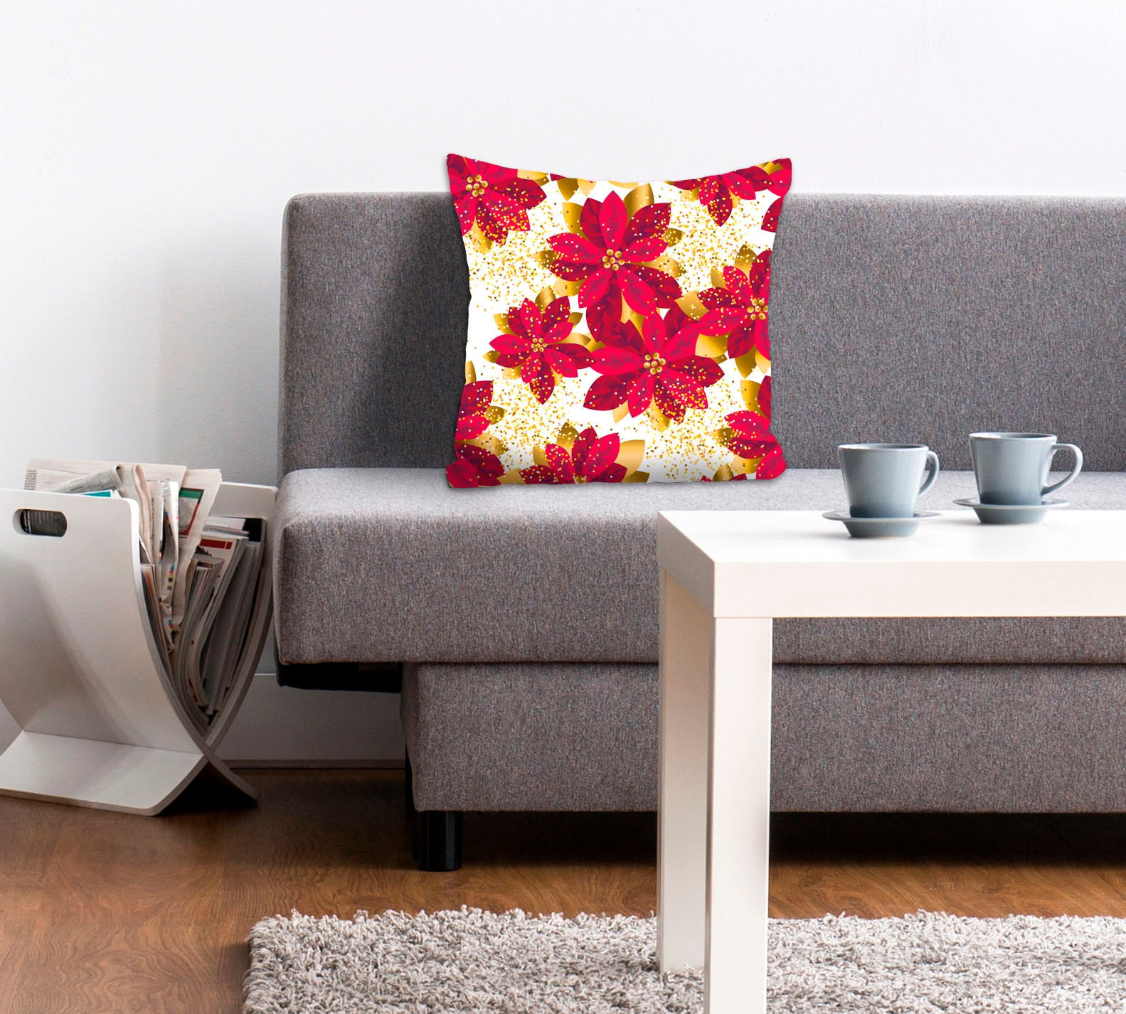 queence Dekokissen »Rosie«, Kissenhülle,Rote Blüten,Goldene Blüten,Blumenmuster,Eleganz