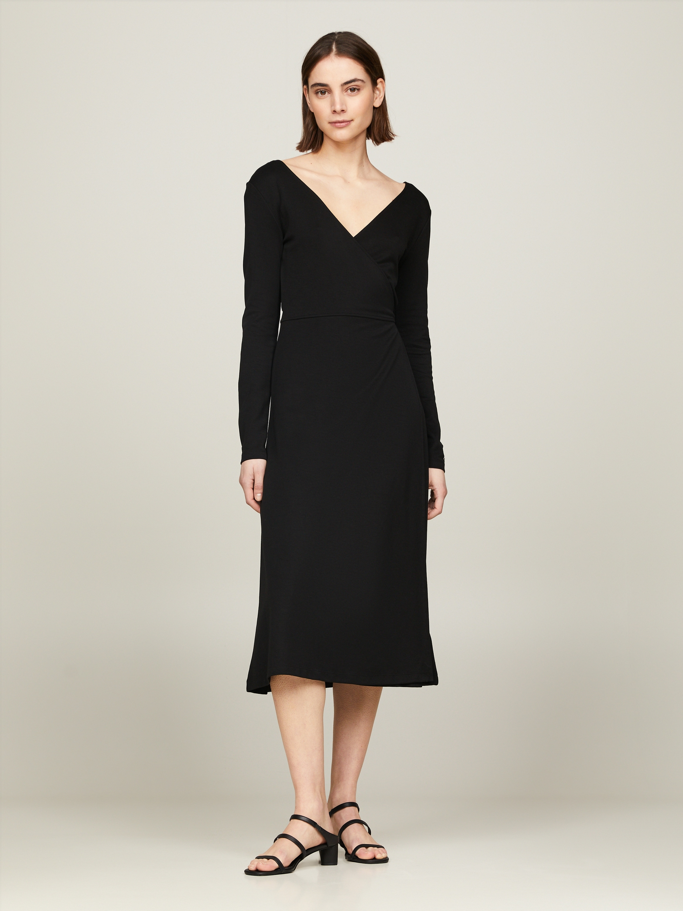 Tommy Hilfiger Wickelkleid »F&F WRAP MIDI DRESS LS«, mit Bindeband