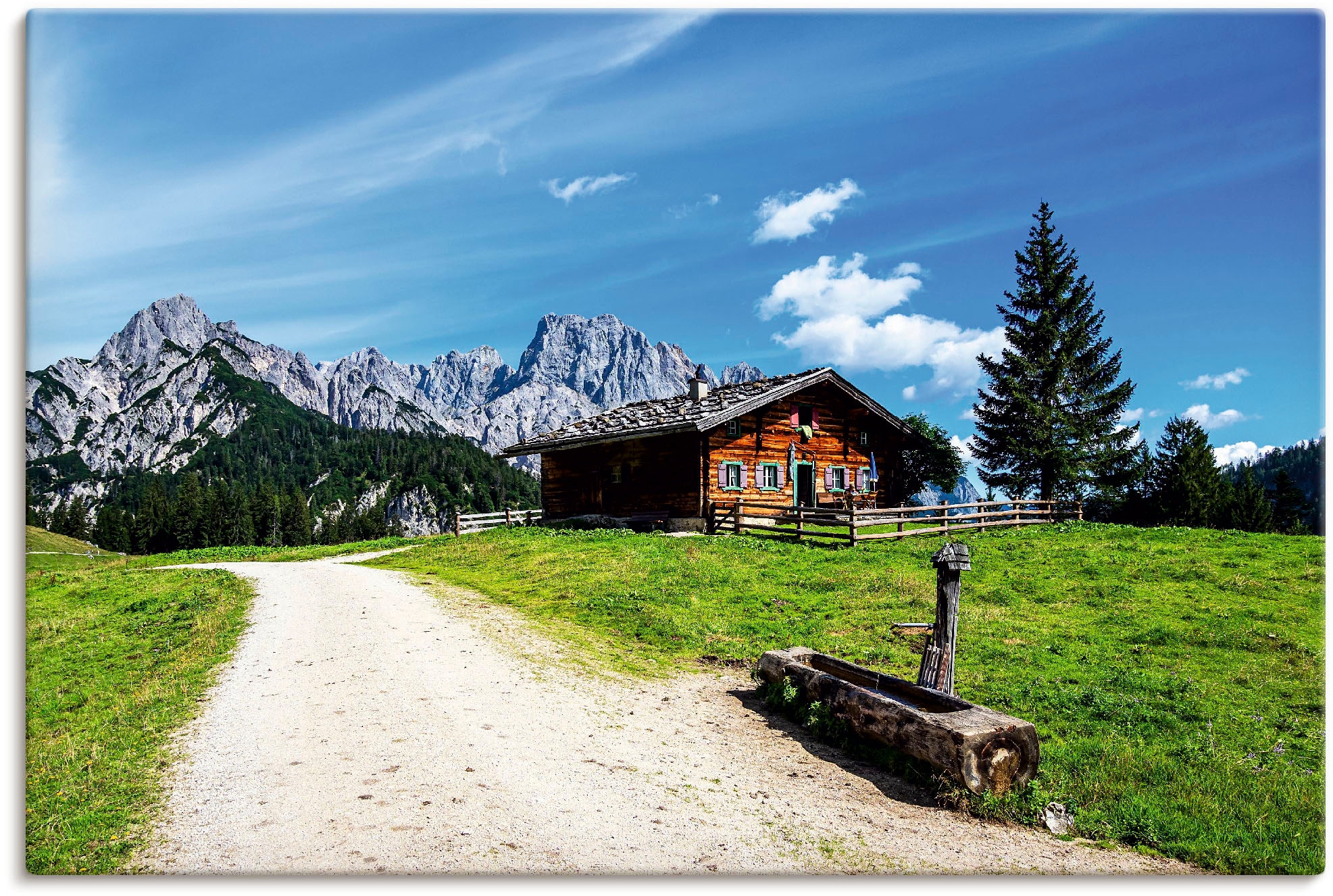 Artland Leinwandbild "Blick auf die Litzlalm mit Hütte" Berge & Alpenbilder 1 Stk. tlg. auf Holzrahmen gespannt