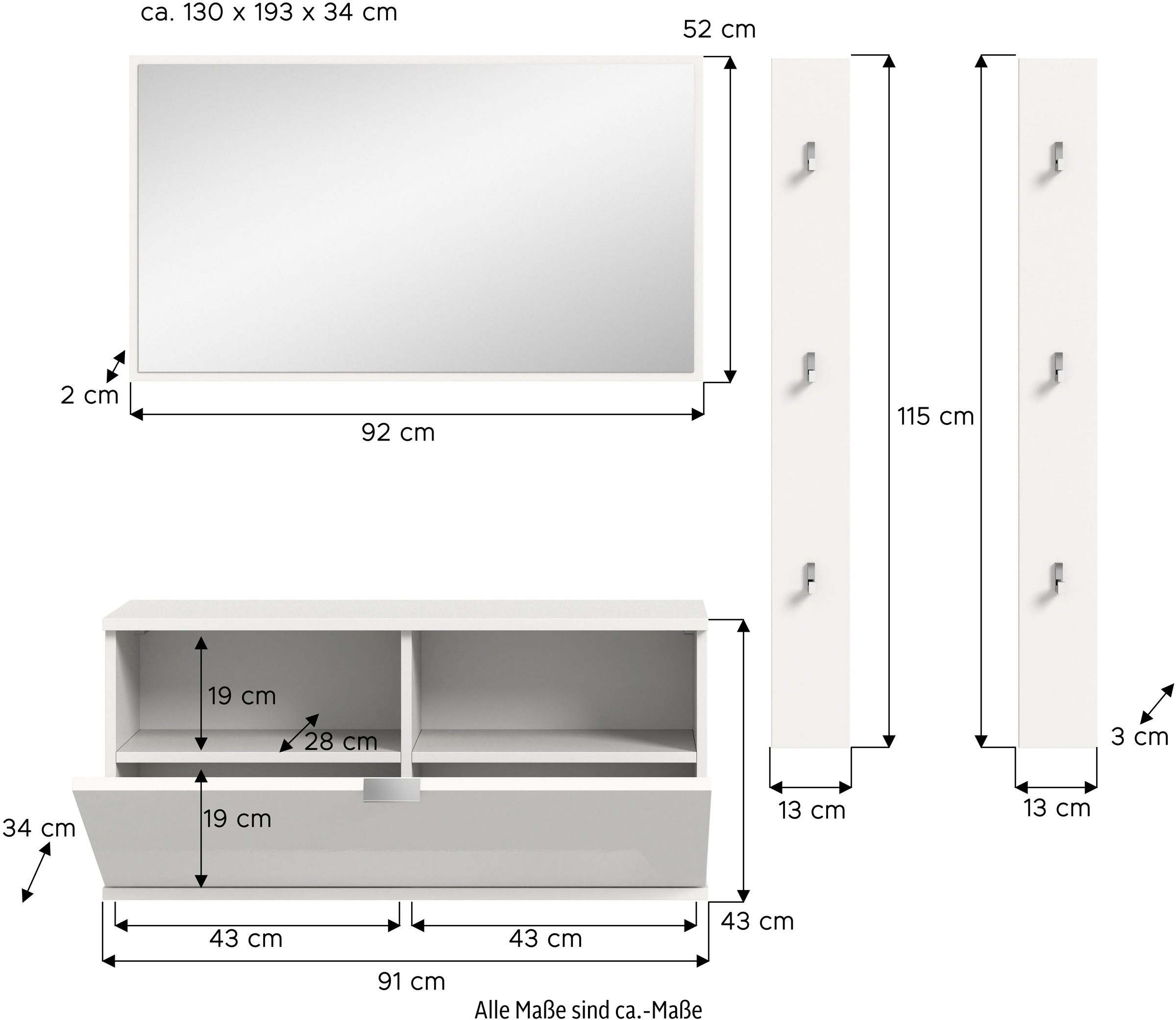 INOSIGN Garderoben-Set »Trondheim Garderobenset 3-tlg., Breite 130 cm,«, (3 St.), Trondheim, Garderobenset 3-tlgBreite 130 cm, Flur, Diele, Kombination