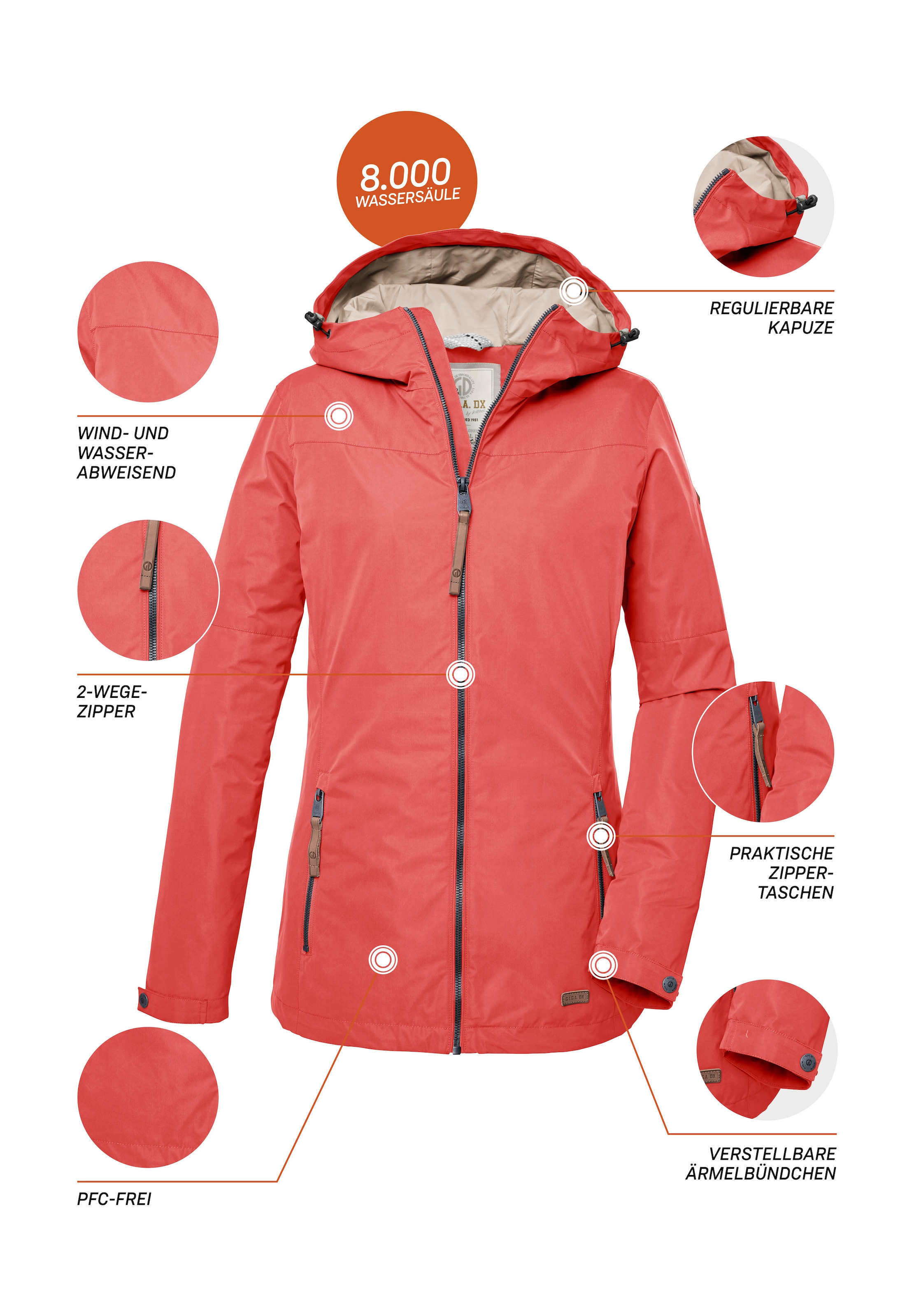 G.I.G.A. DX by killtec Funktionsjacke »GS 18 WMN JCKT«, Wasserabweisende Jacke mit Kapuze, Kinnschutz und viel Stauraum
