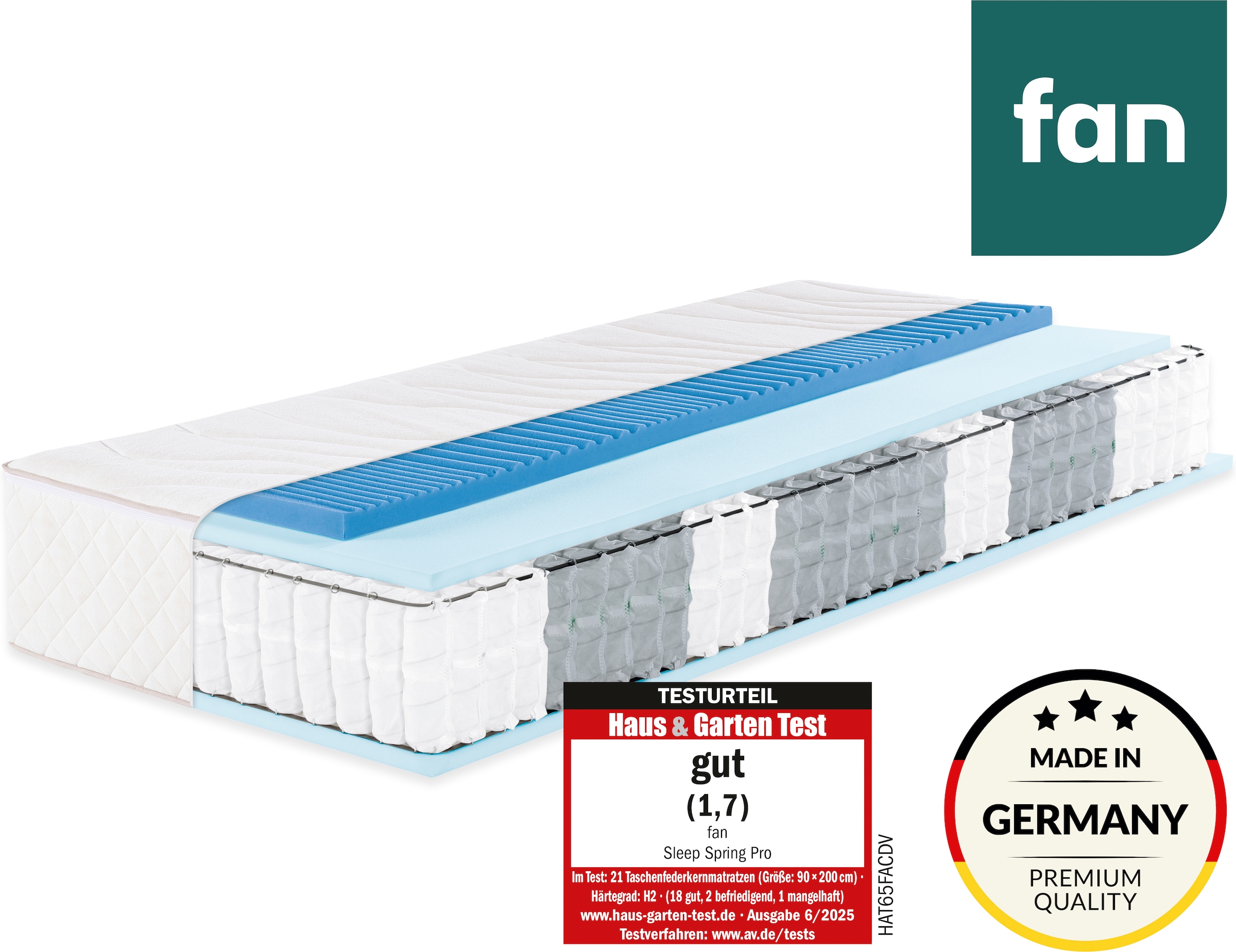 fan Taschenfederkernmatratze "Sleep Spring Pro, Boxspringmatratze m. Thermogelauflage, 90x200 & mehr" 33 cm hoch 1-tlg., 1 Stk. tlg. Haus & Garten Test "GUT", getestet in Gr. 90x200, H2