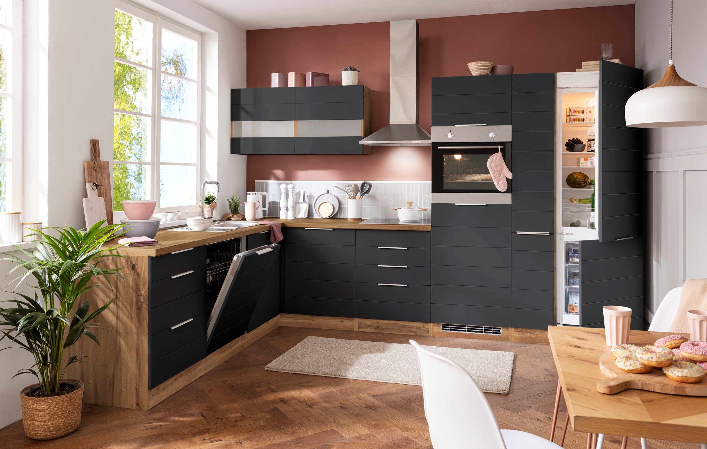 KOCHSTATION Winkelküche "KS-Luhe" Stellbreite 240x330 cm, wahlweise mit oder ohne E-Geräten, MDF-Fronten