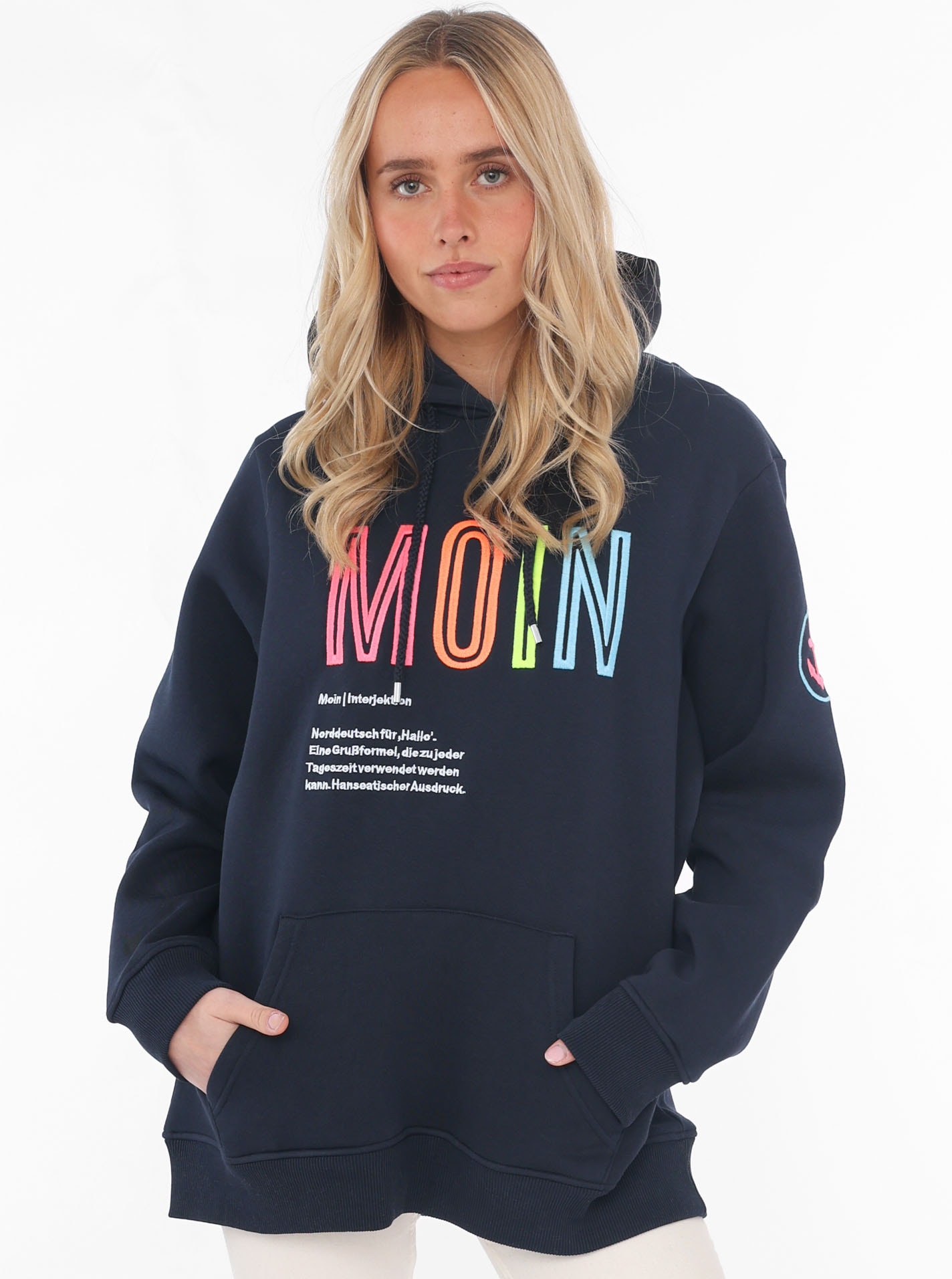 Zwillingsherz Sweatshirt, gestickter Schriftzug, Kapuze, Langarm, Kängurutasche, Kordelzug