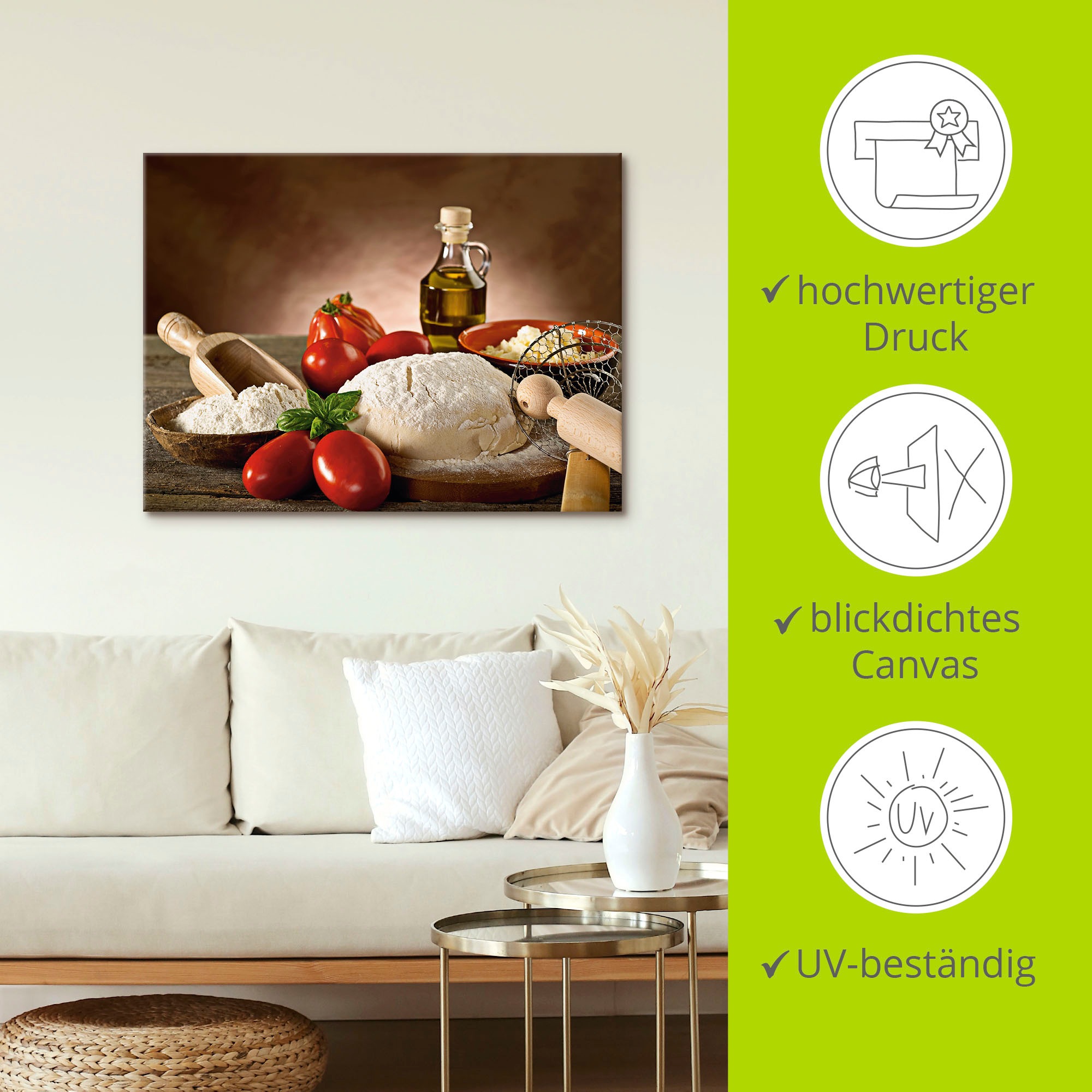 Artland Wandbild »Teig für Pizza«, Lebensmittel, (1 St.), als Alubild, Outdoorbild, Leinwandbild, Poster in verschied. Grössen