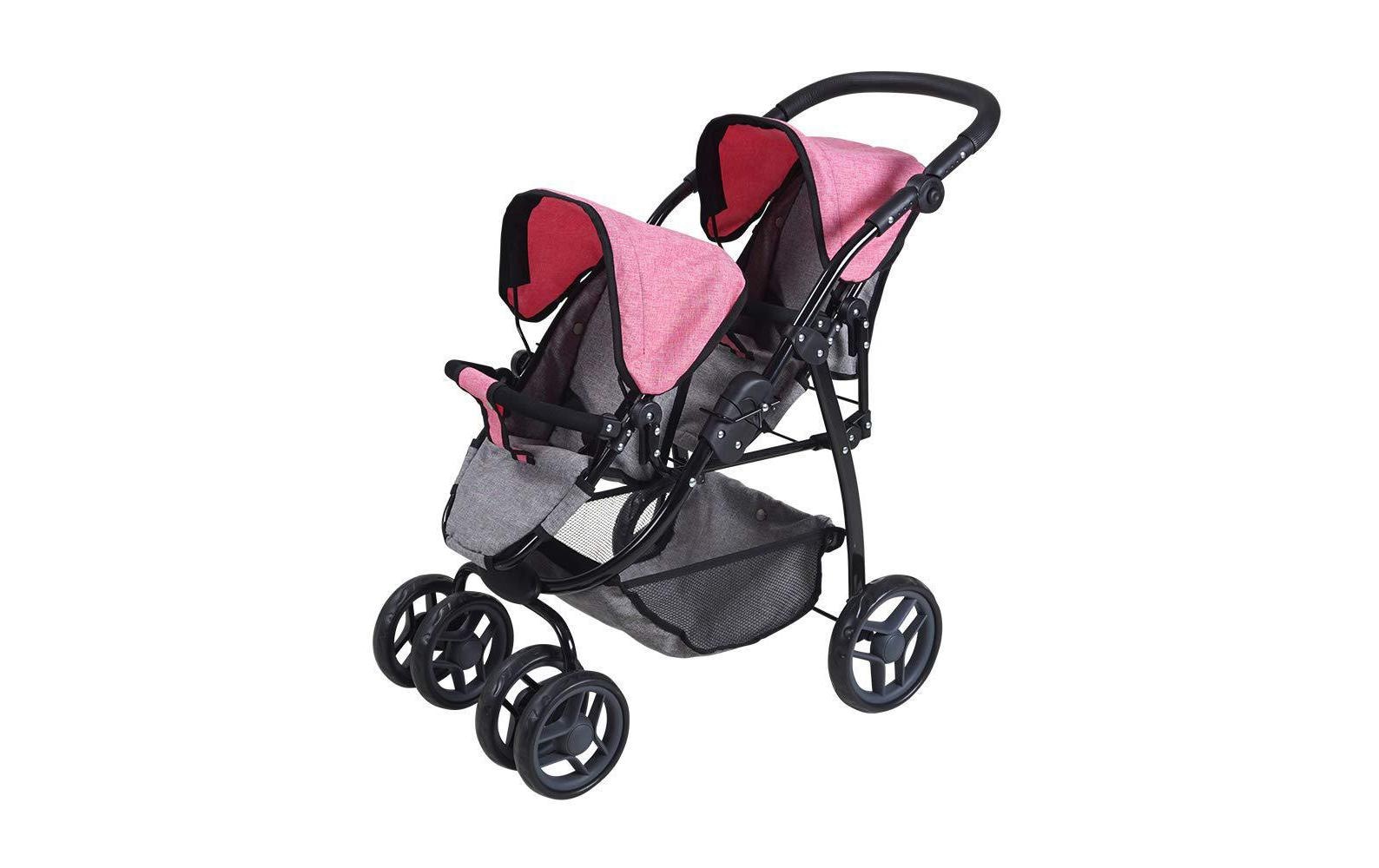 Knorrtoys® Puppen-Zwillingsbuggy »Milo jeans grey«, (Ausstattung: Höhenverstellbarer Griff, Zubehörkorb/-netz)