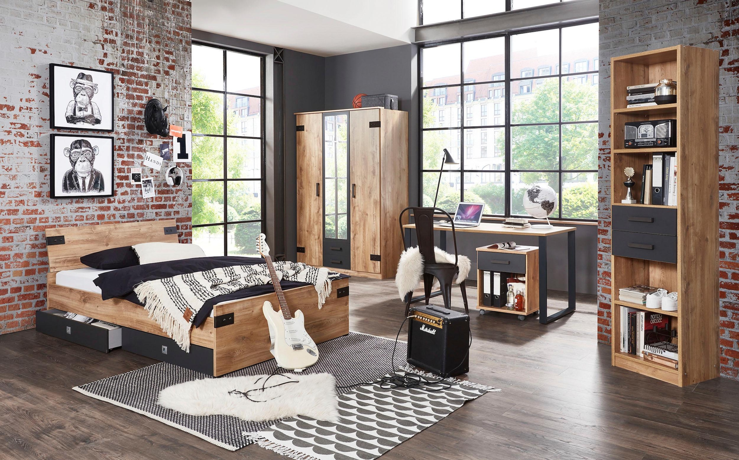 Wimex Bett »Liverpool, 3 Breiten zur Auswahl, Made in Germany«, mit rustikalen Metallbeschlägen im coolen Loft Style