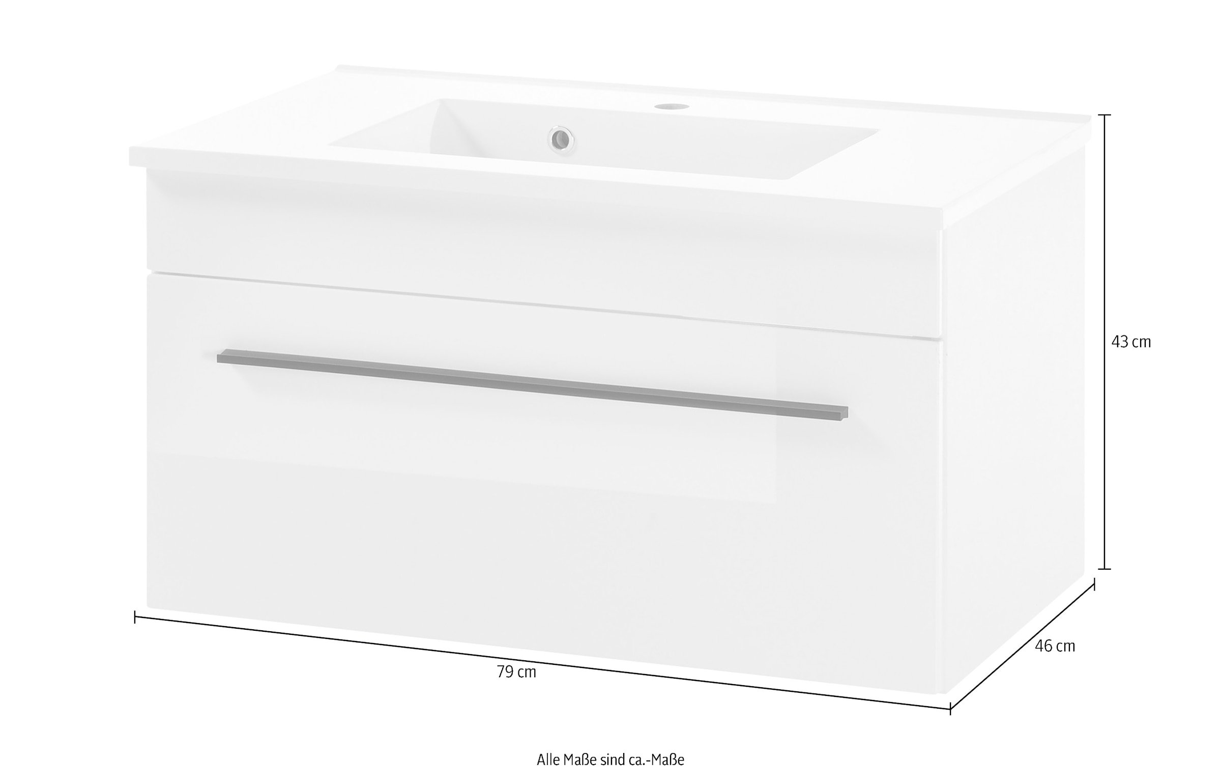 INOSIGN Waschtisch »Cantara, Waschtisch inkl. Waschbecken, modernes Design«, mit schwarzen Griffen, ausreichend Stauraum