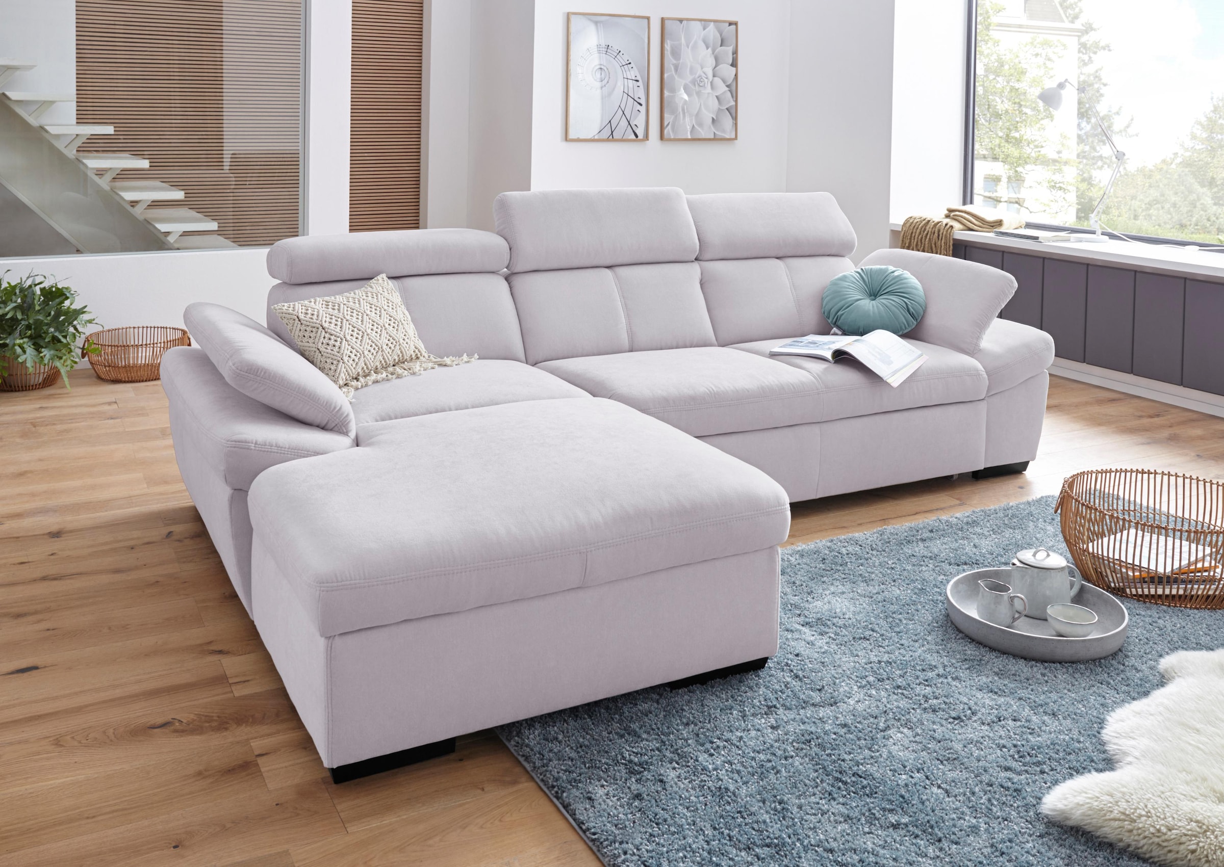 exxpo - sofa fashion Ecksofa "Salerno, inkl. Arm-& Kopfteilverstellung, bequem, Breite 280cm, L-Form" wahlweise mit Bettfunktion und Bettkasten, tolle Detailverarbeitung