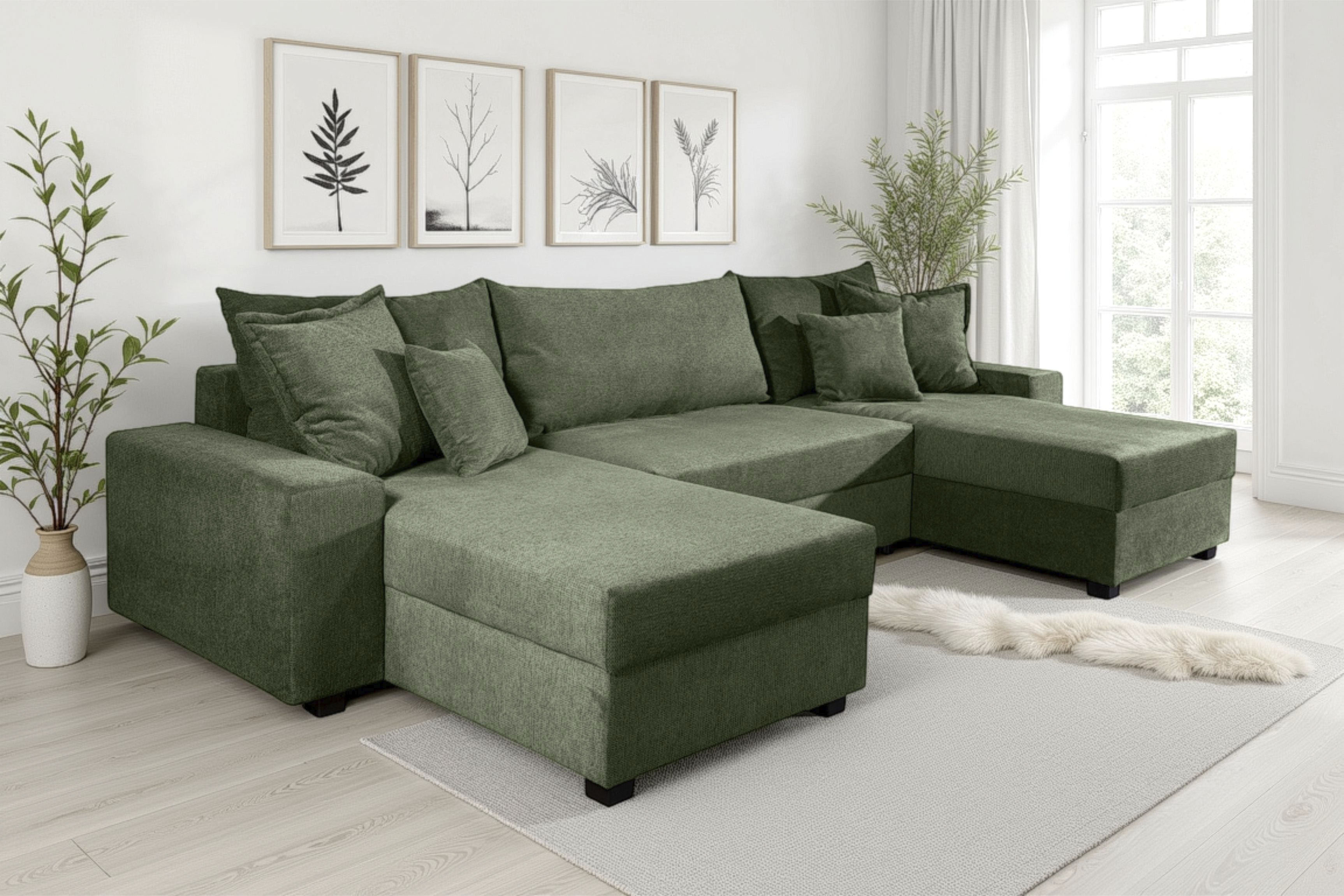 GOODproduct Wohnlandschaft "Alexa U-Form, B: 313 cm, inkl. Schlaffunktion" inkl. Bettkasten, 4 Zierkissen, XXL Liegefläche 268x137cm, Federkern