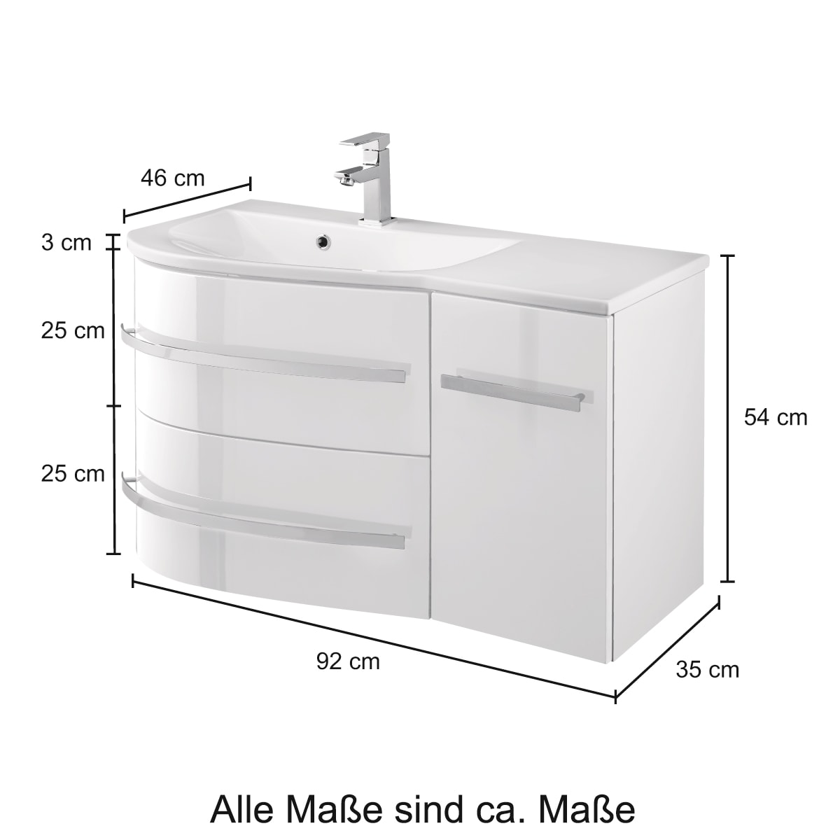 welltime Waschtisch »OSLO«, Breite 90cm, geschwungene Form, Ablage rechts