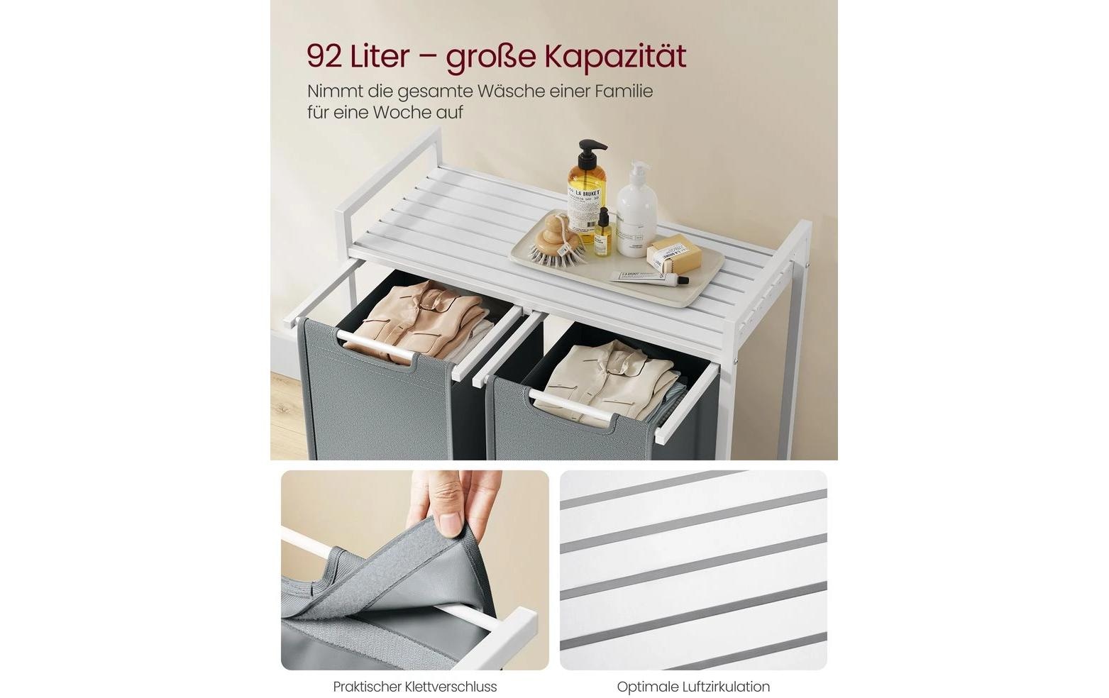 VASAGLE Wäschekorb »mit Ablage 2 x 46 l, Grau/Weiss«