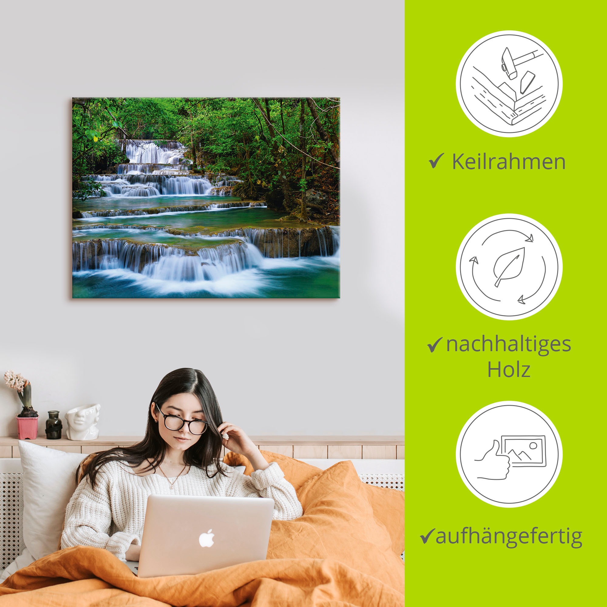 Artland Wandbild »Tiefen Wald Wasserfall«, Gewässer, (1 St.), als Leinwandbild, Poster, Wandaufkleber in verschied. Grössen