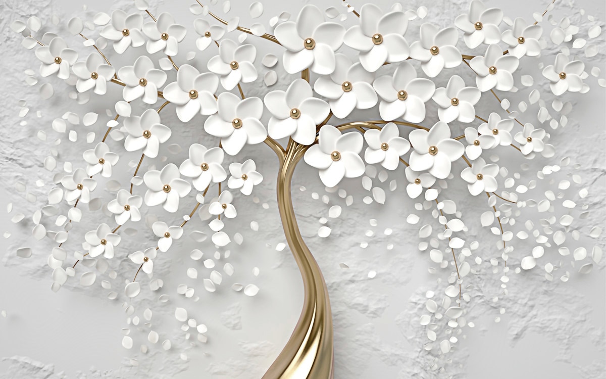 Papermoon Fototapete »Blumen weiss goldfarben«, Vliestapete, hochwertiger... kaufen
