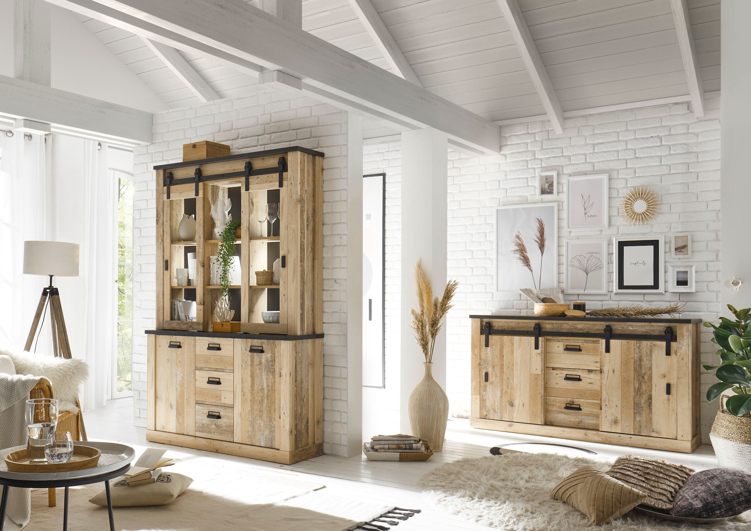 Home affaire Sideboard »SHERWOOD«, Holz mit Scheunentorbeschlag Dekor, online | 161cm Apothekergriffen, Breite und Jelmoli-Versand kaufen