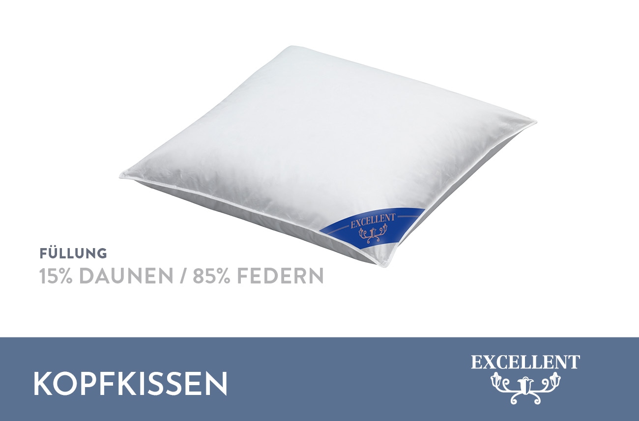 Excellent Federkopfkissen »Venedig Kissen in 6 Grössen erhältlich und im Spar Set!«, Füllung: 85% Federn, 15% Daunen, Bezug: 100% Baumwolle, (1 St.), Kopfkissen 40x40, 40x80, 80x80, allergiker geeignet (Hausstaub)