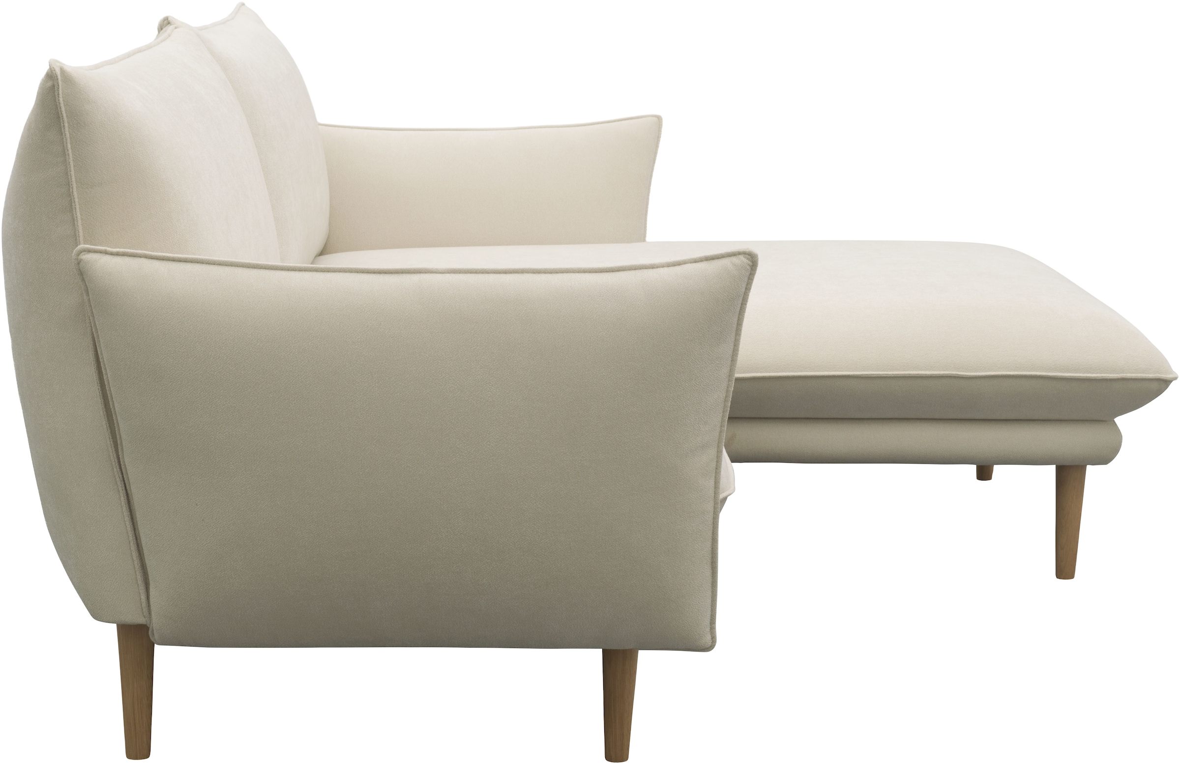 DOMO collection Ecksofa »Leuven kompakte Stellmasse, Breite 200 cm, schmale Armlehnen, L-Form«, angenehm feste Polsterung, bodenfrei, 19 cm hohe Holzfüsse