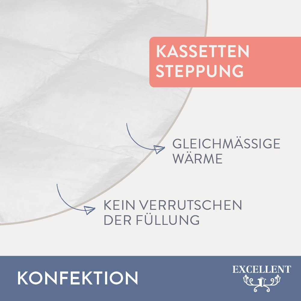 Excellent Daunenbettdecke »Wien, Bettdecken für Sommer und Winter, Decke«, polarwarm, Füllung 90% Daunen, 10% Federn, Bezug 100% Baumwolle, (1 St.), Bettdecke 135x200 cm, made in Germany, allergiker geeignet (Hausstaub)