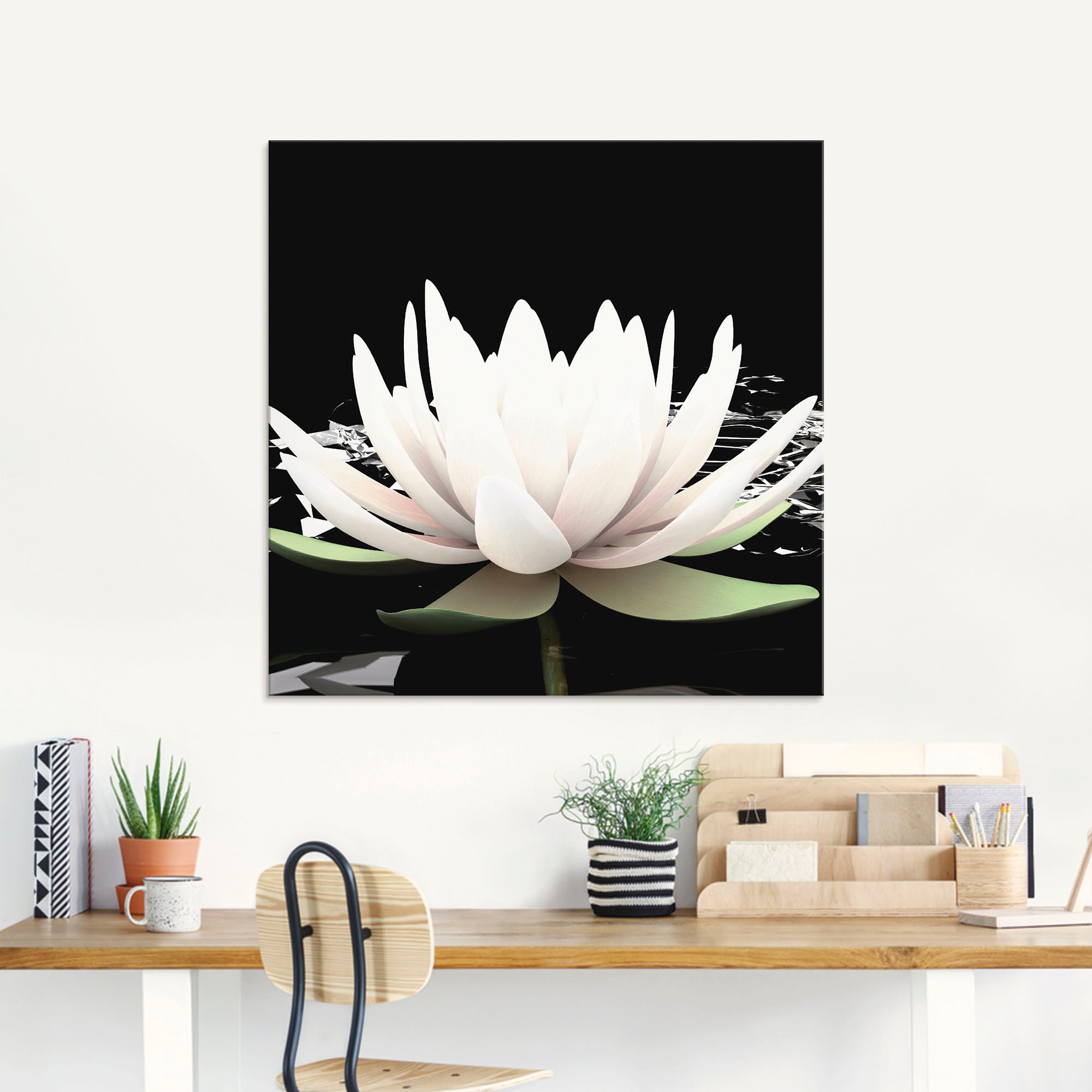 Artland Glasbild »Zwei Lotusblumen auf dem Wasser«, Blumen, (1 St.), in verschiedenen Grössen