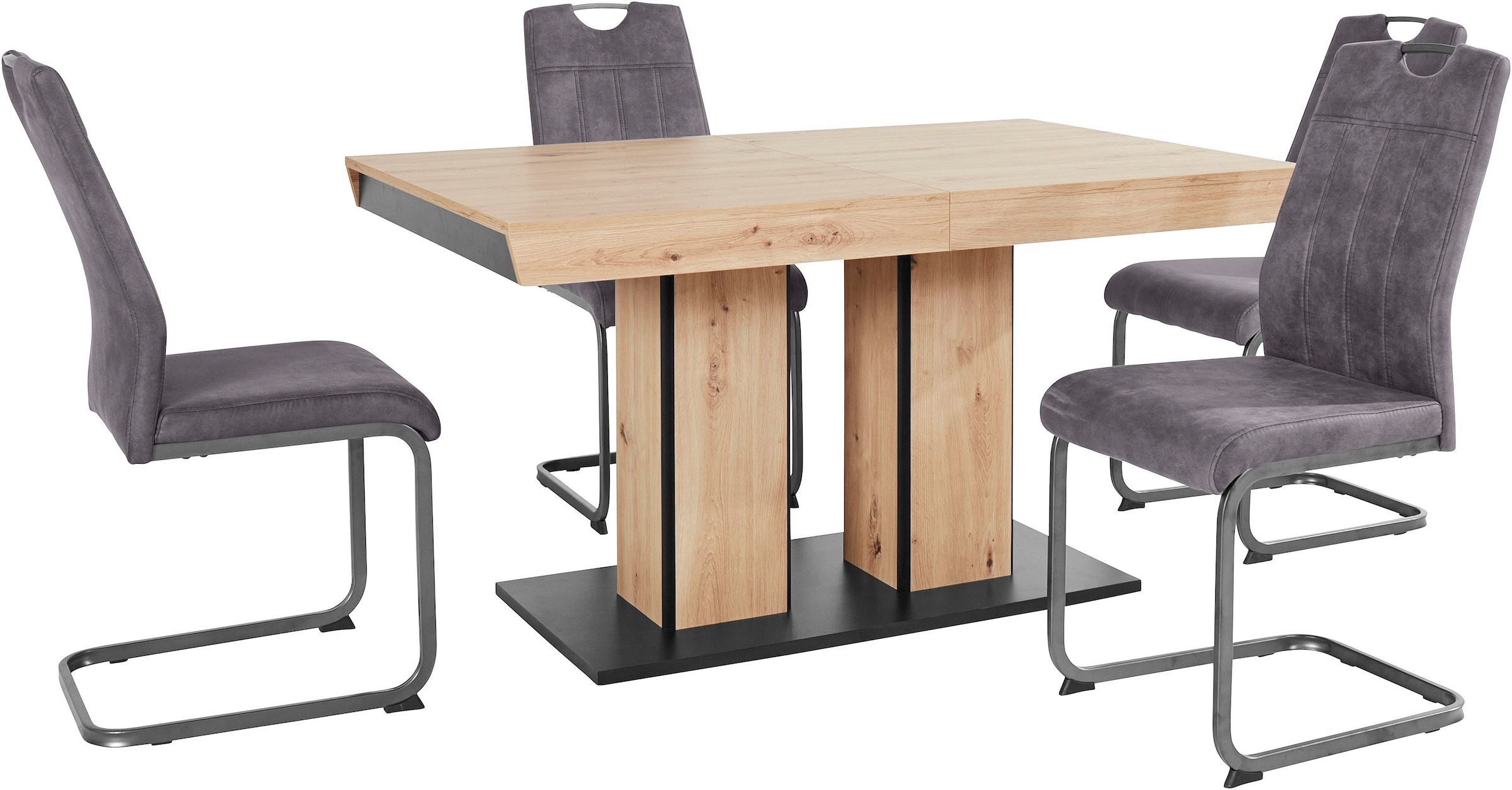 HELA Essgruppe »Agnes Esstisch ausziehbar, Tisch ausziehbar 140 -220 cm,«, (Set, 5 tlg.), Belastbarkeit 140 KG, bequem gepolstert mit Griff
