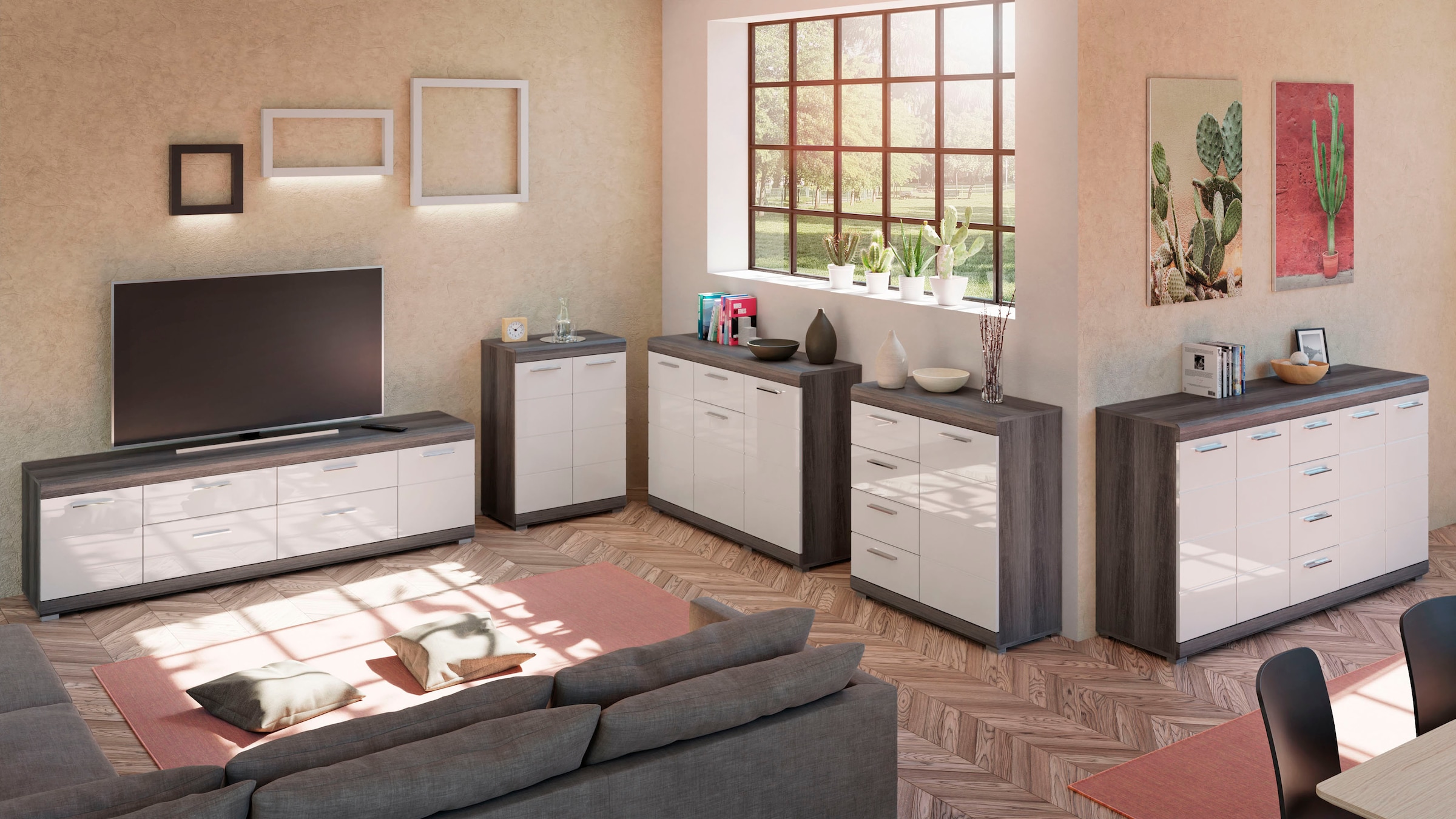 INOSIGN Kommode »Siena, Breite 120 cm, 3 Türen, 1 Schubkasten, 5 Einlegeböden, 8 Fächer«, Schuhkommode, Schuhschrank, Anrichte, Schrank, Sideboard
