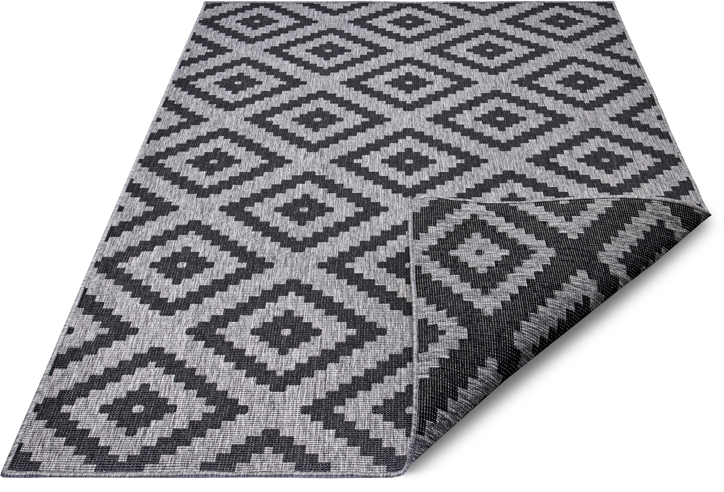 NORTHRUGS Teppich »Malta Wendeteppich«, rechteckig, 5 mm Höhe, In-& Outdoor, Wetterfest, Balkon, Terrasse, Raute, Läufer, Wohnzimmer