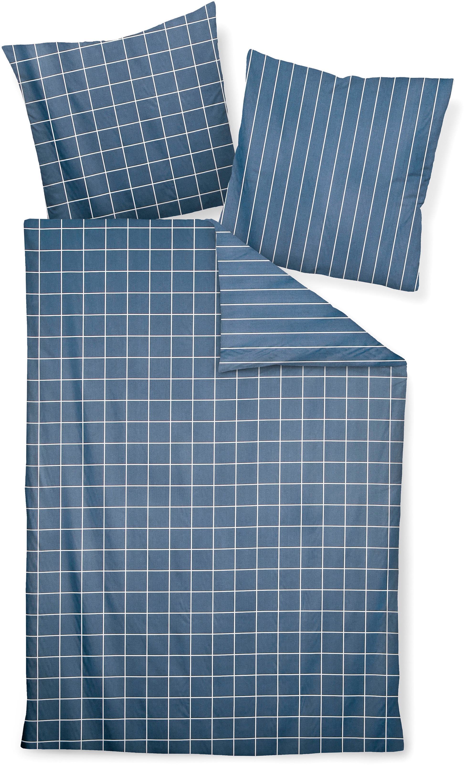 Janine Kissenbezug »modernclassic 39025, Mako-Satin aus 100% Baumwolle«, (2 St.), mit Reissverschluss, in Gr. 40x80 oder 80x80 cm, mit Karos und Streifen