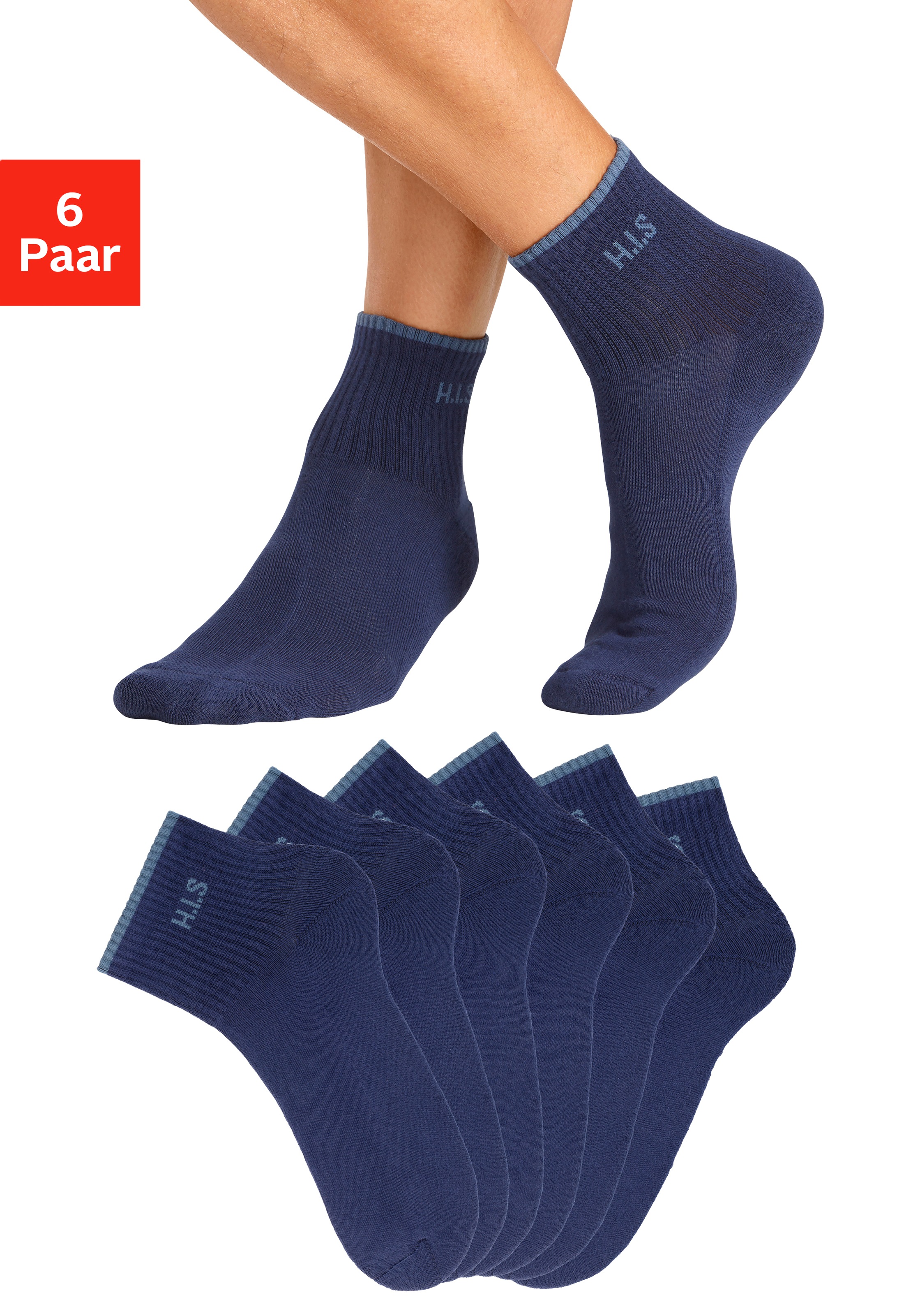 H.I.S Sportsocken Packung, 6 Paar tlg. Kurzsocken mit Frottee & verstärkten Belastungszonen