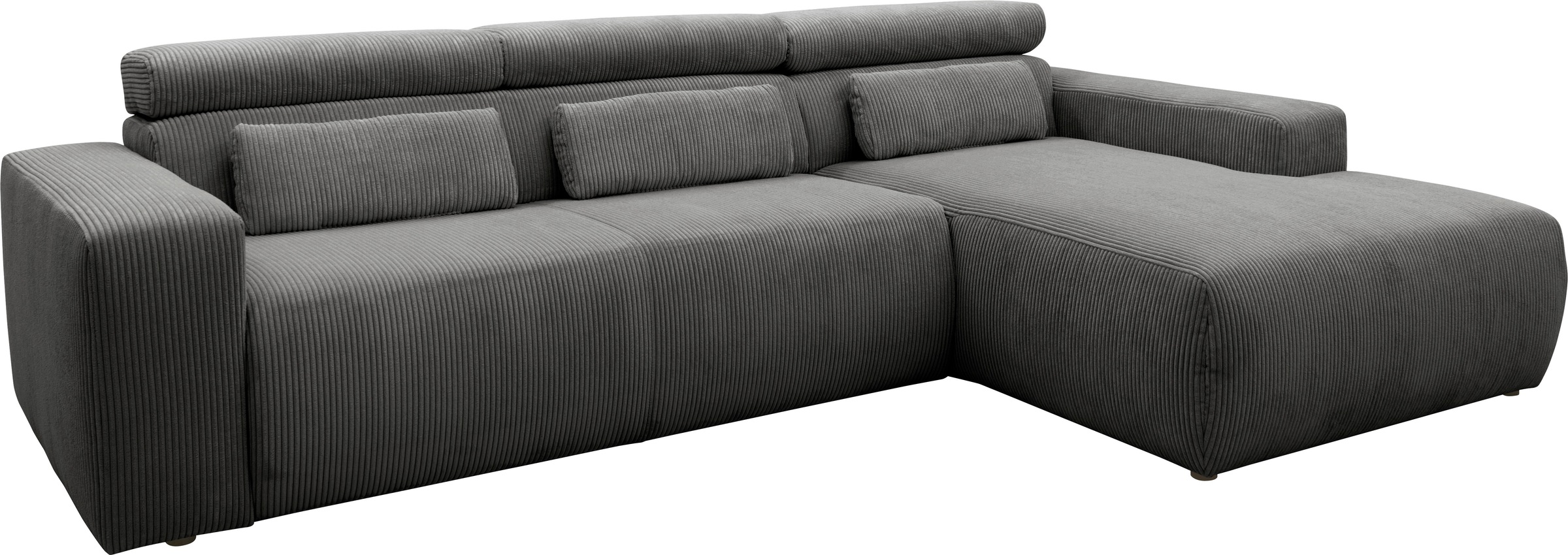 DOMO collection Ecksofa »Brandon B/T: 289/177 cm, belastbar bis 140kg/ Sitz, L-Form«, mit Sitztiefenverstellung, Cord, grau