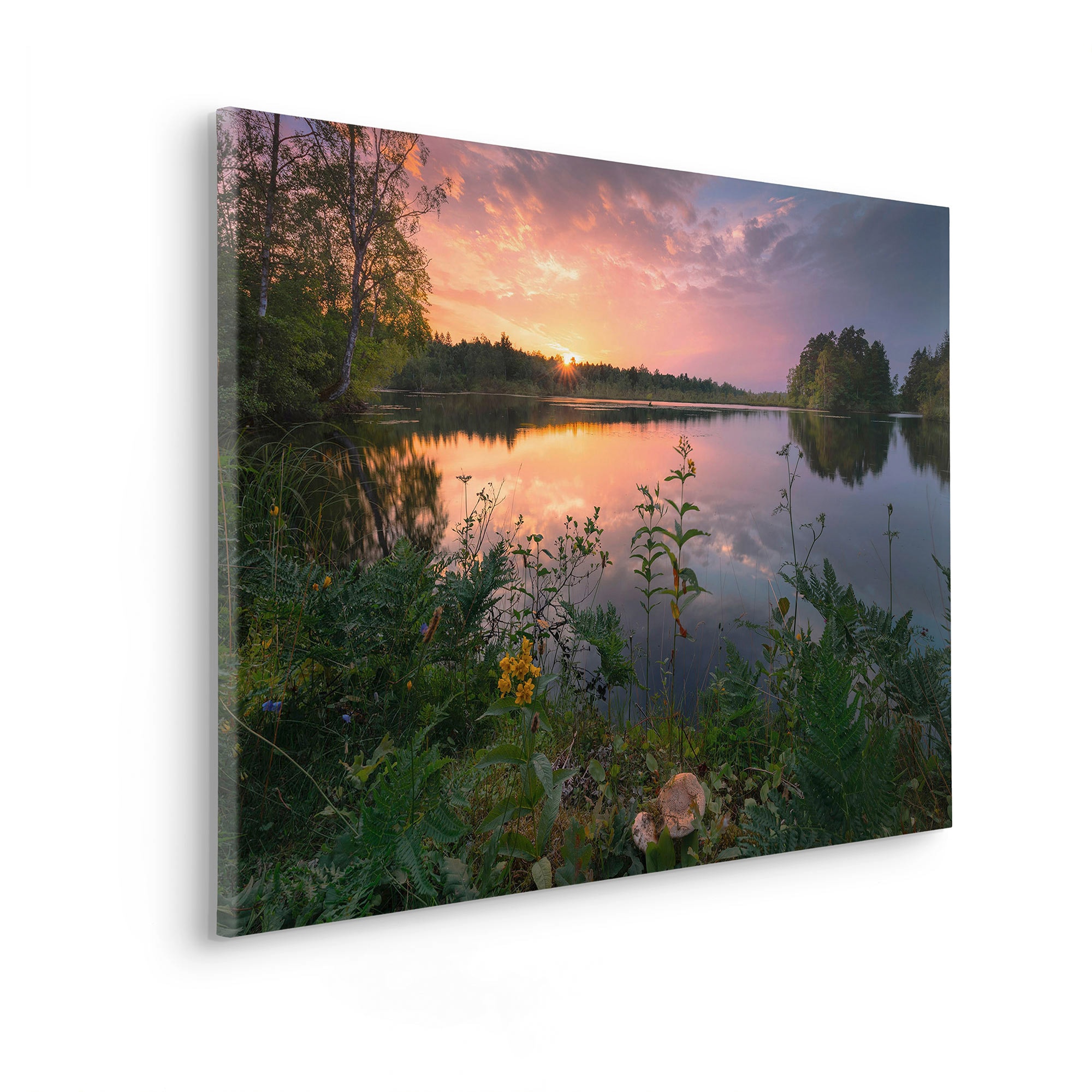 Komar Leinwandbild »Abends in Schweden - Grösse 90 x 60 cm«, Baum-Blätter-Natur-Berge-Blumen-Foto-Jahreszeiten-Landschaft-Meer-Strand-Palmen, (Packung, 1 St.), Keilrahmenbild mi Echtholzrahmen