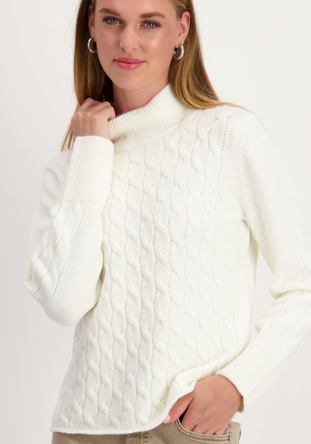 Monari Stehkragenpullover, mit Zopfmuster