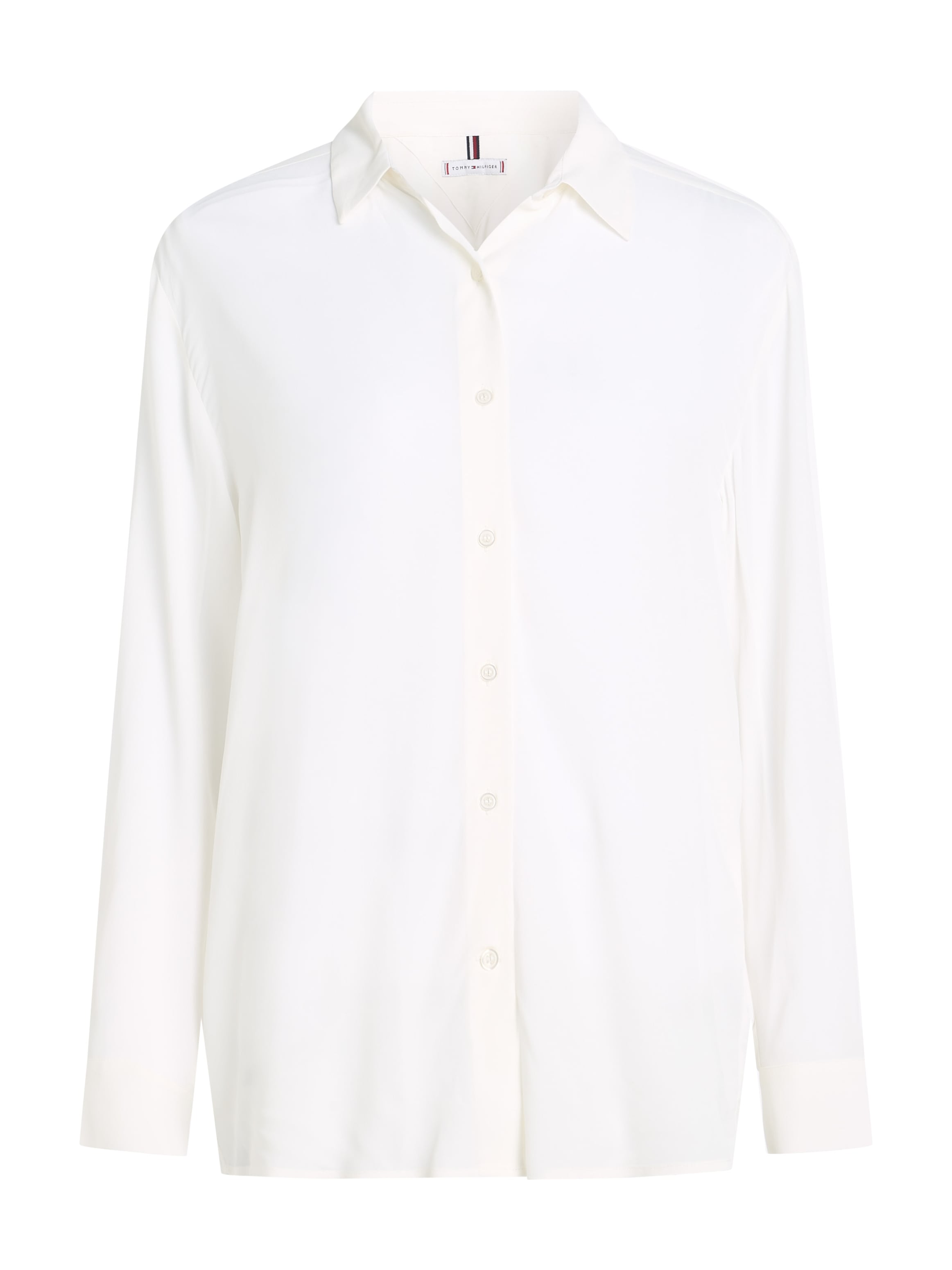 Hilfiger Tommy FLUID Ärmelabschluss CREPE online Hemdbluse mit SHIRT bestellen auf Jelmoli-Versand »VISCOSE kleinem | LS«, Markenlabel dem